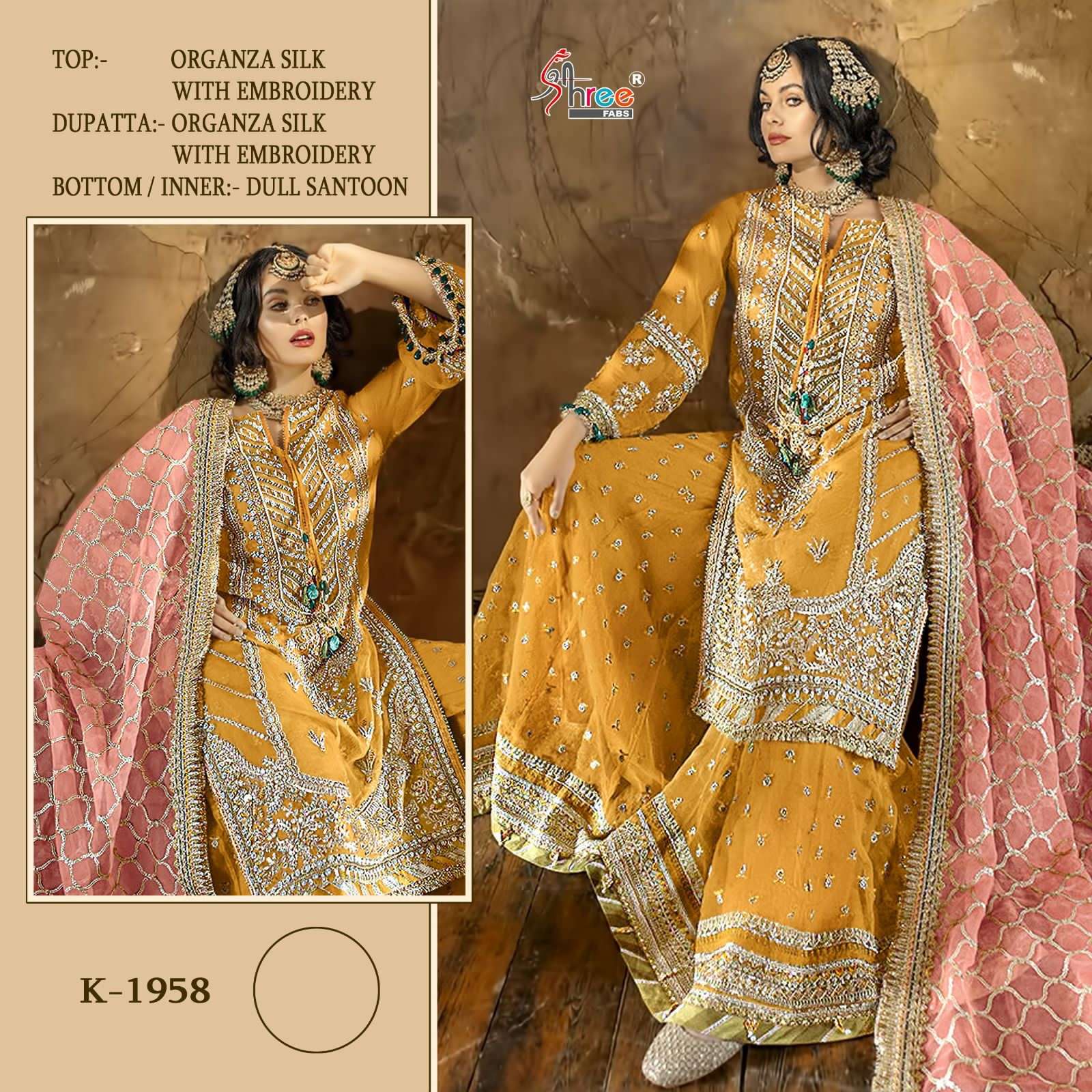 K-1958 HIT DESIGN BY SHREE FABS ORGANZA SILK EMBROIDERY WORK PAKISTANI DRESS