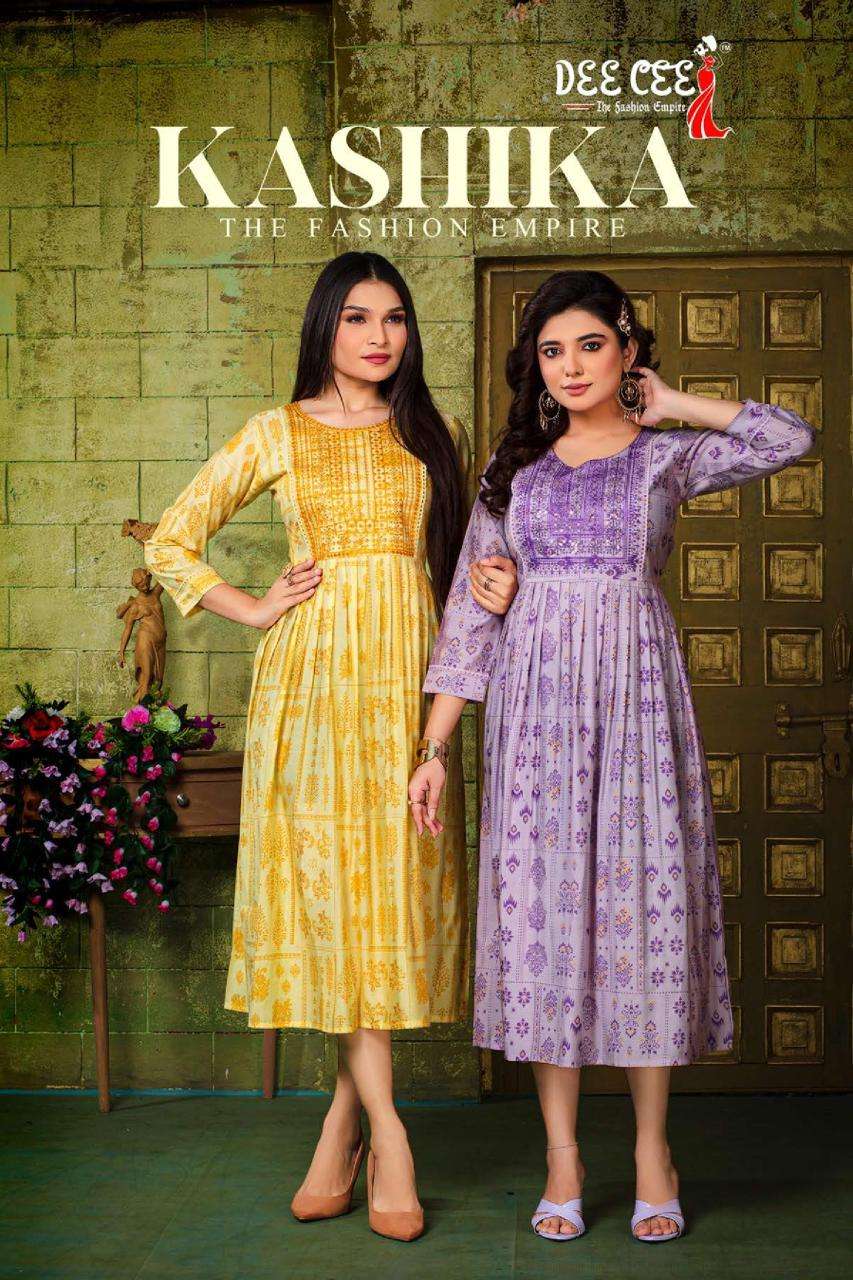 KASHIKA BY DEE CEE 101 TO 106 SERIES CHANDERI PRINT SEQUENCE WORK KURTIS