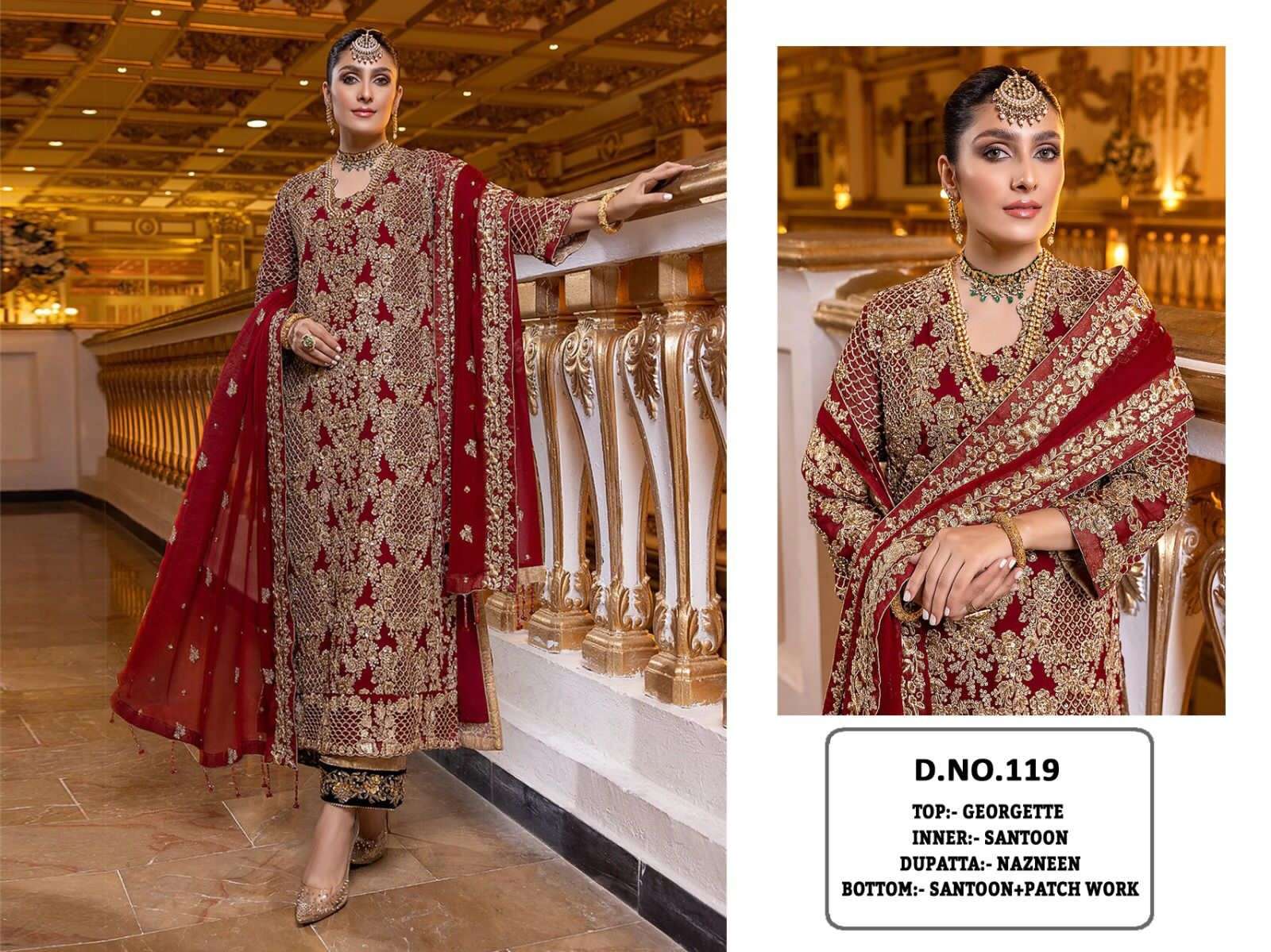 KF-119 COLOURS BY AQSAWHOLESALE 119-A TO 119-E SERIES GEORGETTE HEAVY WORK DRESSES