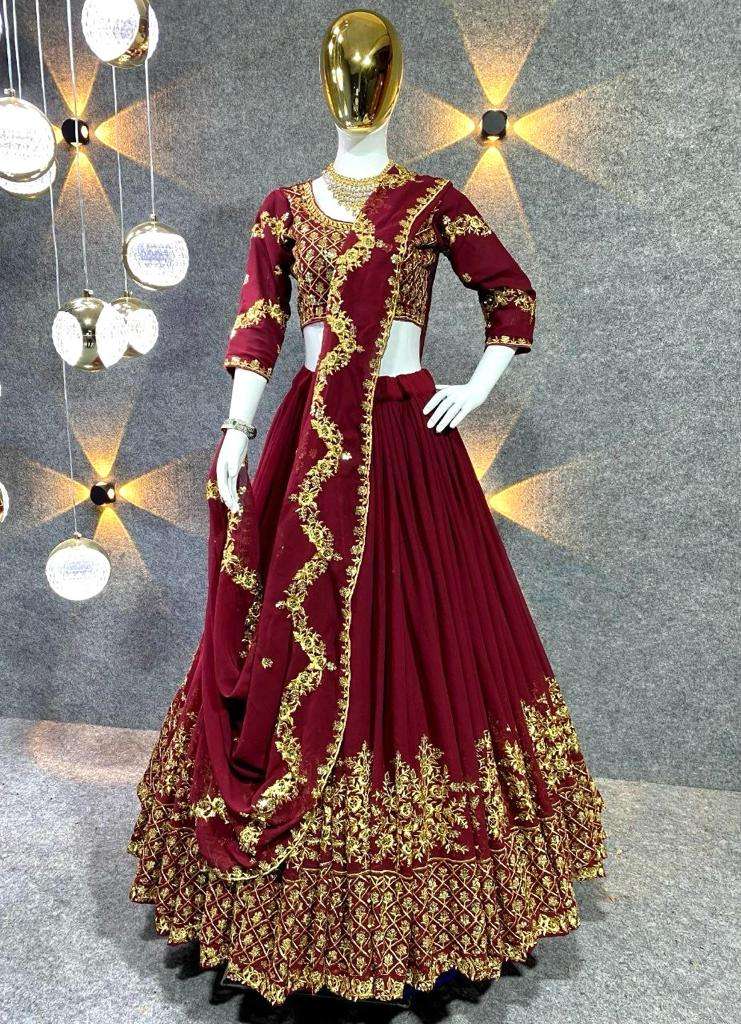 KF-3077 BY AQSAWHOLESALE HEAVY FAUX GEORGETTE EMBROIDERY WORK LEHENGA