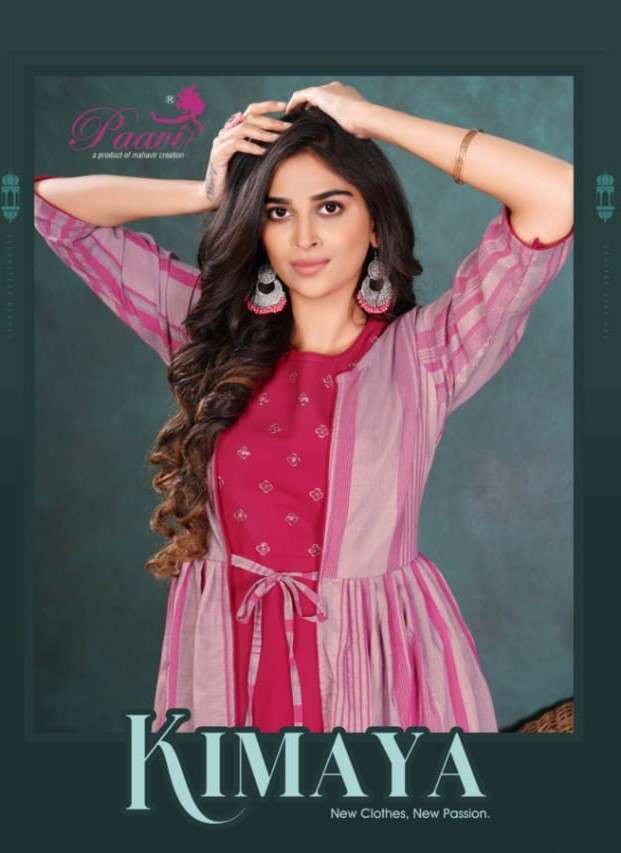 KIMAYA BY PAAVI 1001 TO 1006 SERIES RAYON EMBROIDERY WORK KURTIS