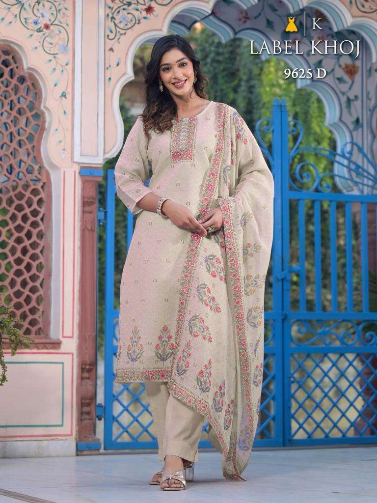 LABEL KHOJ 9625 COLOURS BY AQSAWHOLESALE 9625-A TO 9625-D SERIES LINEN READYMADE DRESSES