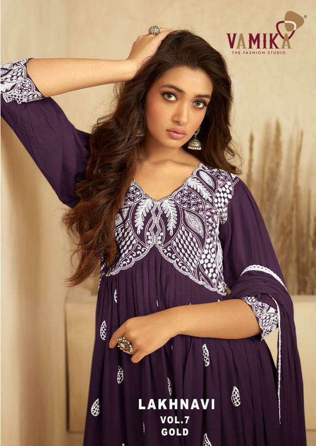 LAKHNAVI VOL-7 BY VAMIKA 1038-A TO 1038-E SERIES RAYON EMBROIDERY READYMADE DRESSES