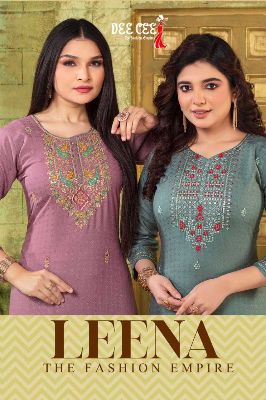 LEENA BY DEE CEE 101 TO 106 SERIES HEAVY DOBI FABRIC WORK KURTIS