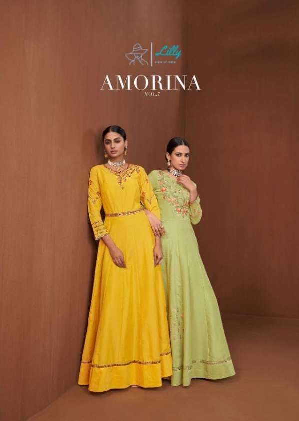 LILLY AMORINA VOL-7 BY AQSAWHOLESALE 22032 TO 22036 SERIES MASLIN SILK WORK GOWNS