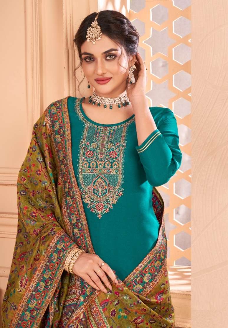 LOREN BY FOUR DOTS 411 TO 414 SERIES PURE SIMAR SILK HEAVY WORK DRESSES