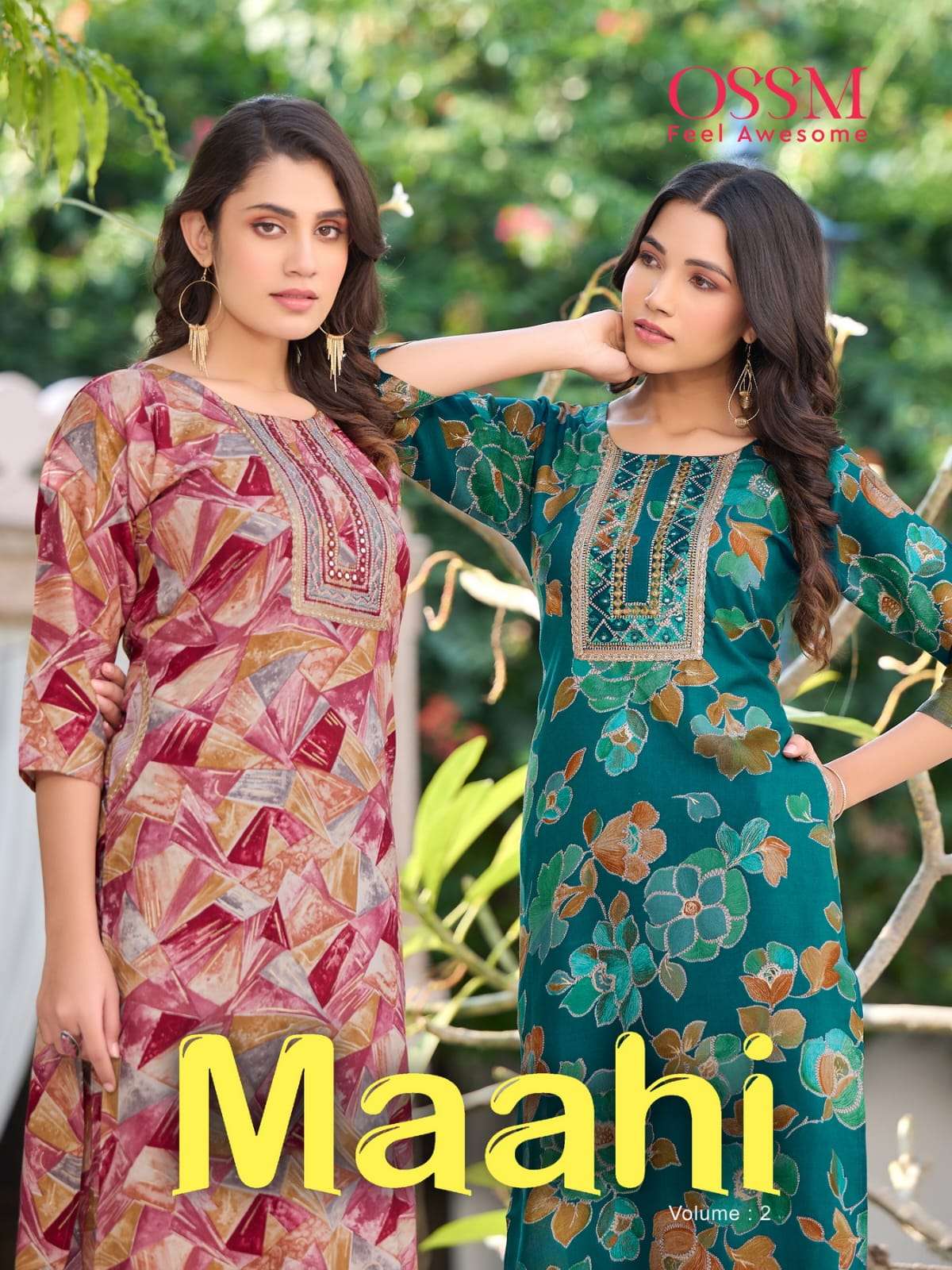 MAAHI VOL-2 BY OSSM 201 TO 206 SERIES RAYON PRINT WORK KURTI & PANTS