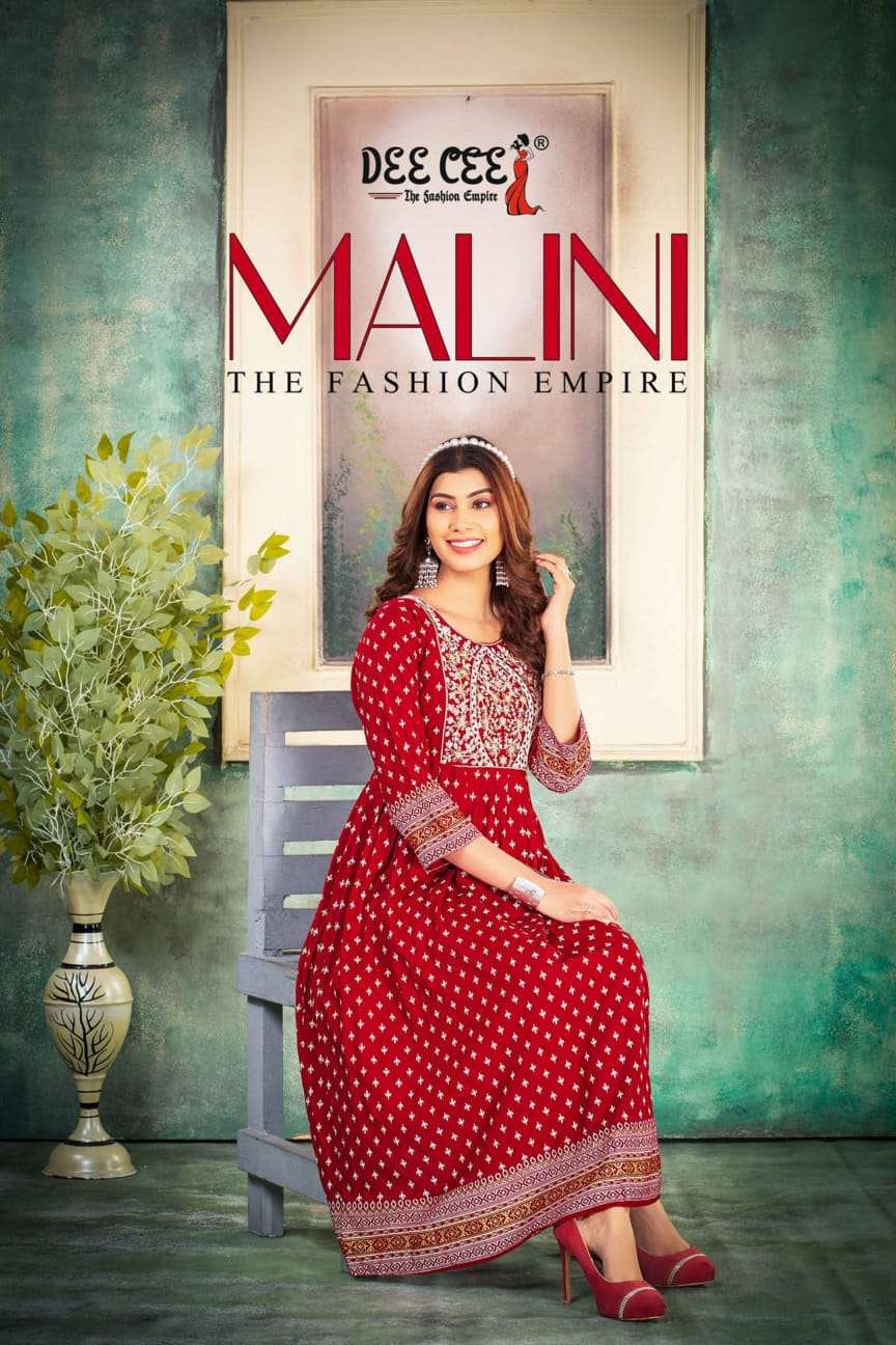 MALINI BY DEE CEE 101 TO 106 SERIES HEAVY RAYON PRINT WORK KURTIS