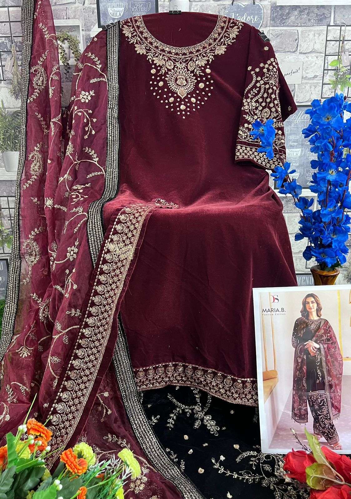 MARIA.B. 3284 COLOURS BY DEEPSY SUITS 3284-A TO 3284-C SERIES VELVET WORK WINTER DRESSES