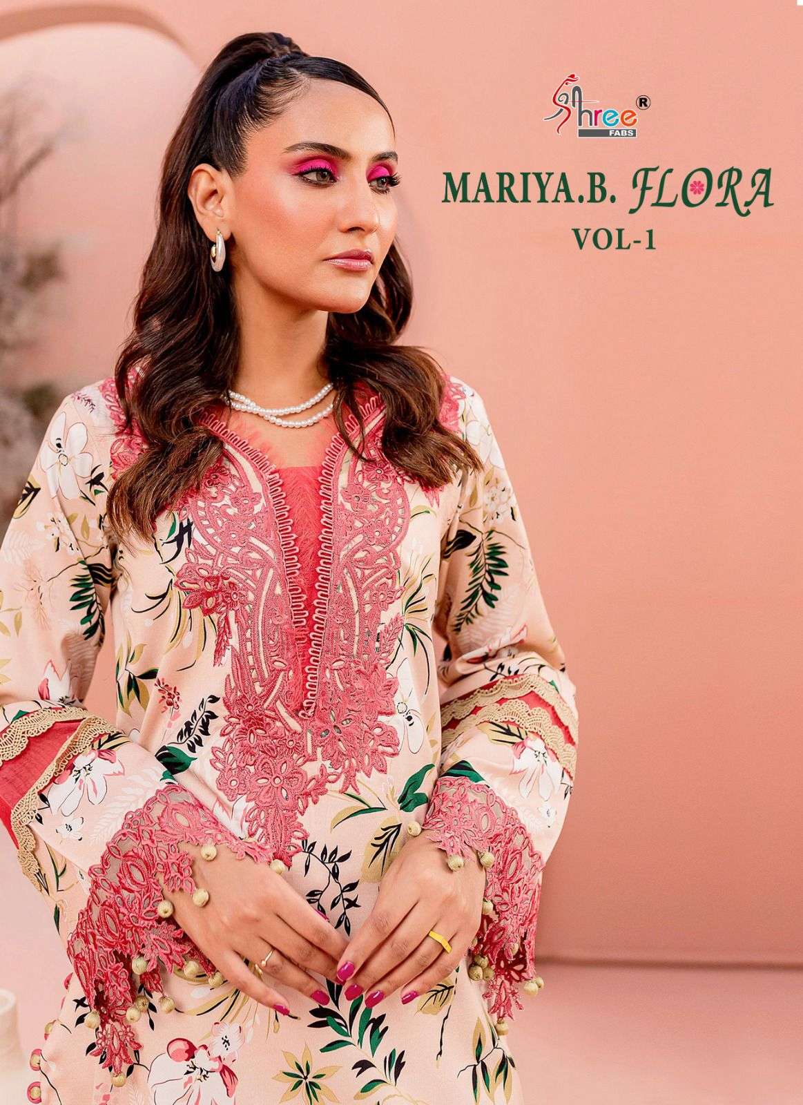 MARIYA.B. FLORA VOL-1 BY SHREE FABS 3339 TO 3342 SERIES COTTON PRINT WORK PAKISTANI DRESSES