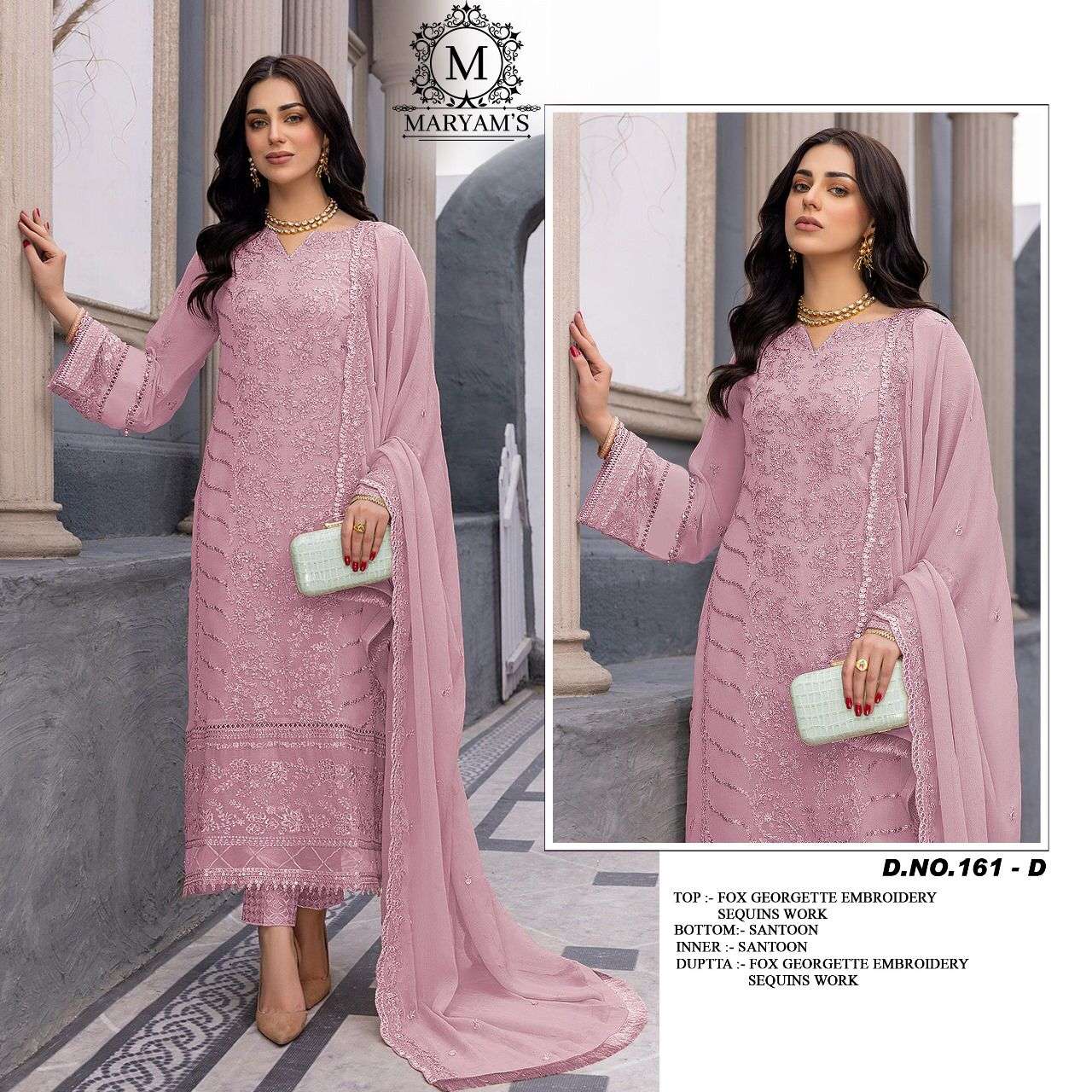 MARYAMS 161 COLOURS BY AQSAWHOLESALE 161-A TO 161-D SERIES GEORGETTE HEAVY WORK DRESSES