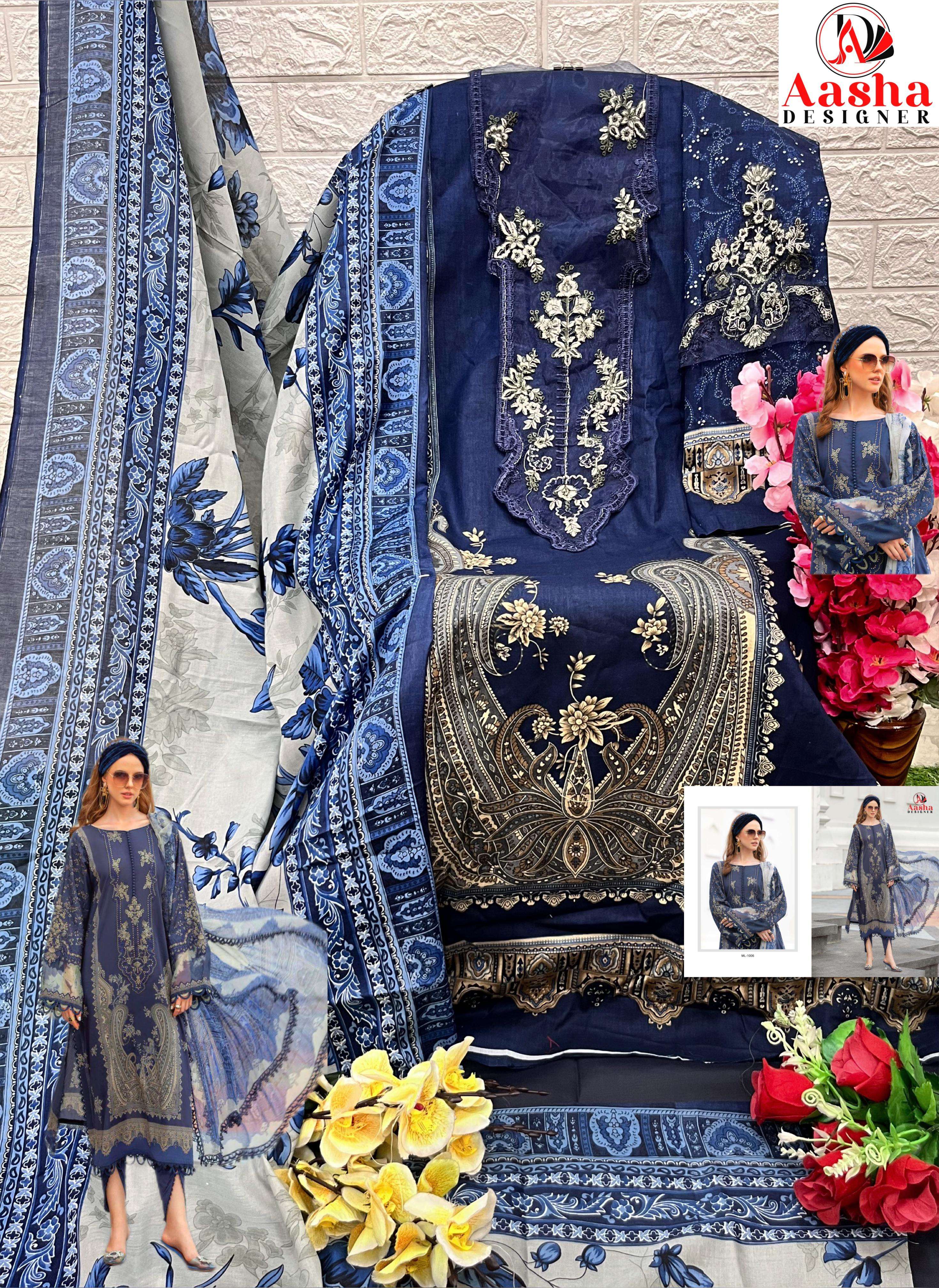 ML-1006 HIT DESIGN BY AAASHA DESIGNER PURE COTTON PRINT WORK PAKISTANI DRESS