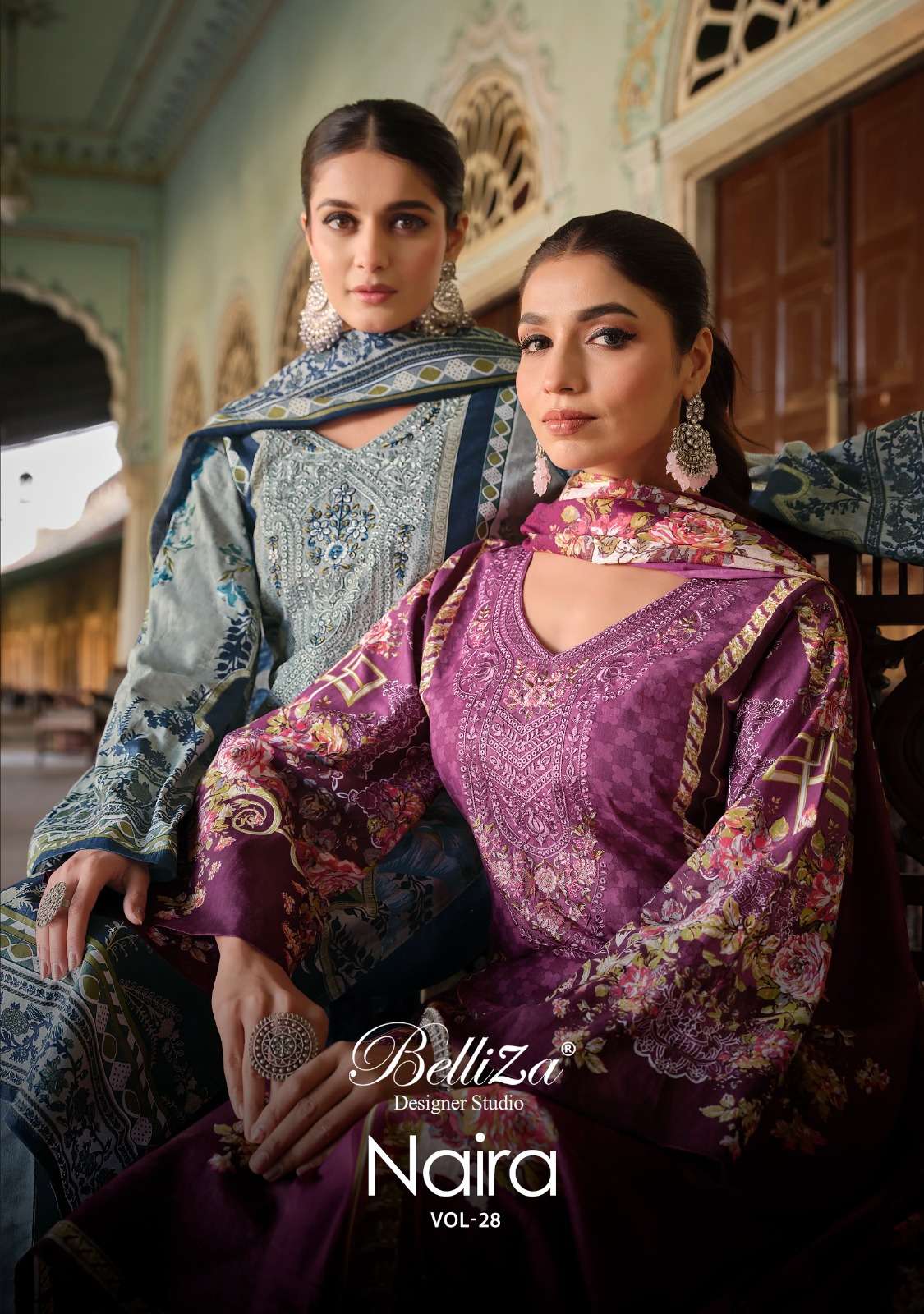 NAIRA VOL-28 BY BELLIZA 865-001 TO 865-008 SERIES COTTON PRINT EMBROIDERY WORK DRESSES