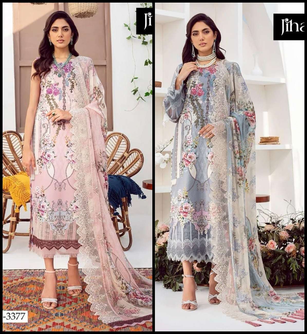 NEEDLE WONDER 3377 NX BY JIHAN COTTON PRINT WORK PAKISTANI DRESSES