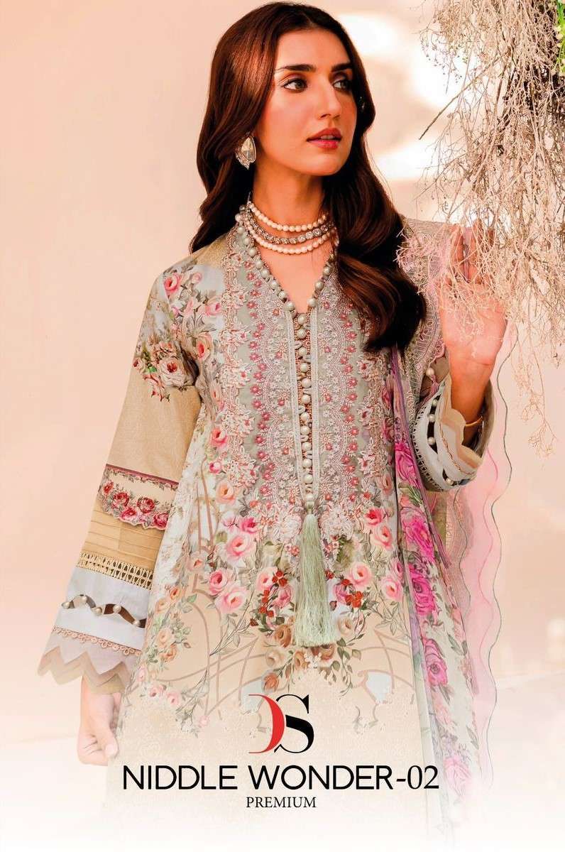 NEEDLE WONDER PREMIUM VOL-2 BY DEEPSY SUITS 4001 TO 4004 SERIES COTTON PRINT WORK DRESSES