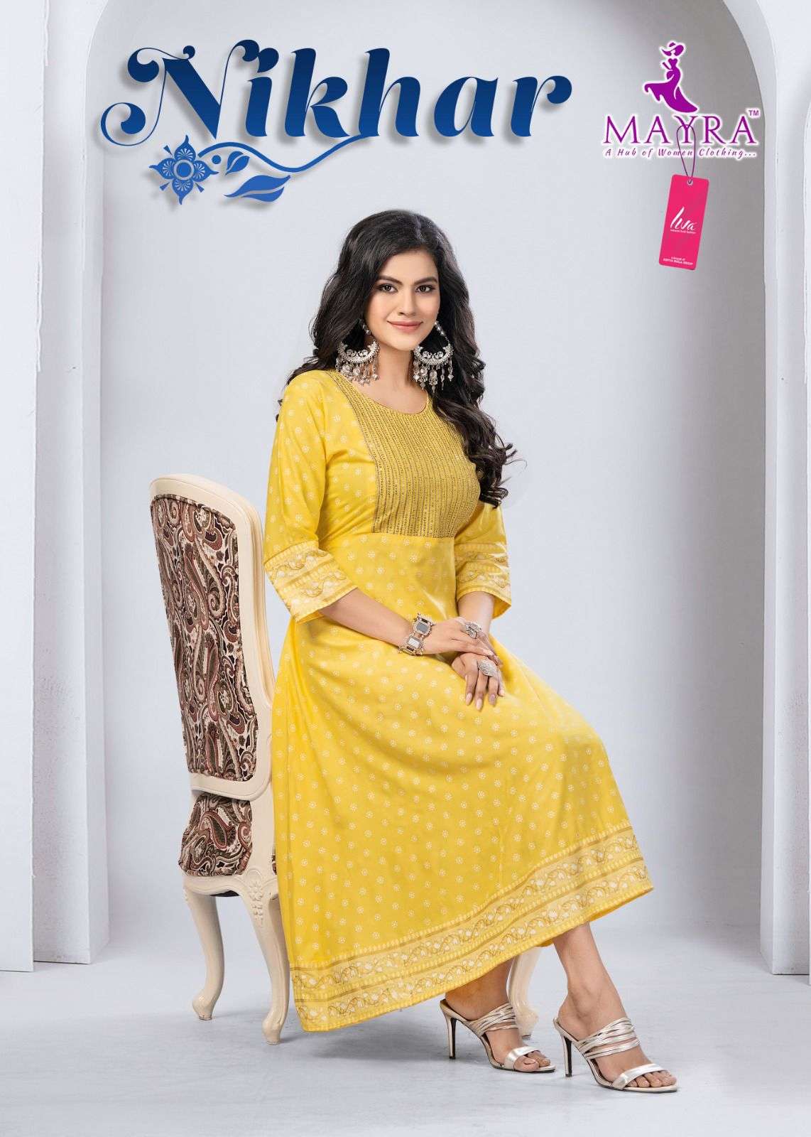 NIKHAR BY MAYRA 80449 TO 80453 SERIES VISCOSE LIVA RAYON EMBROIDERY WORK KURTIS