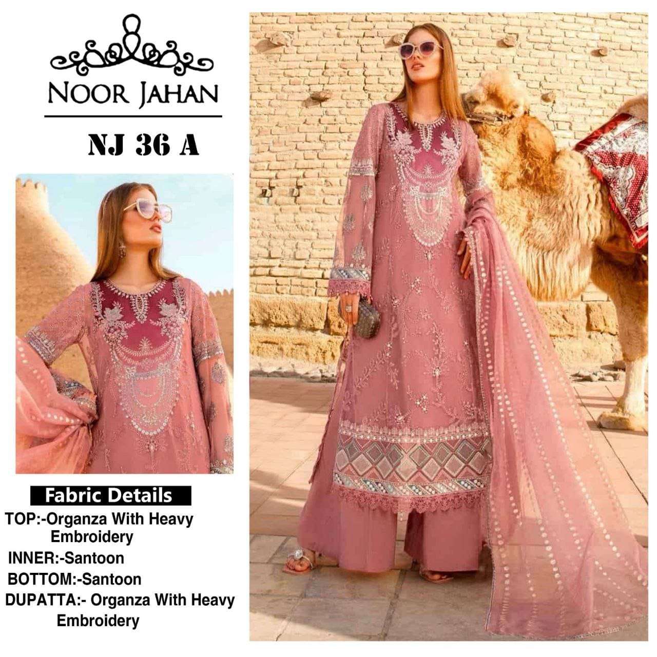 NJ-36 COLOURS BY NOOR JAHAN 36-A TO 36-D SERIES ORGANZA EMBROIDERY WORK DRESSES