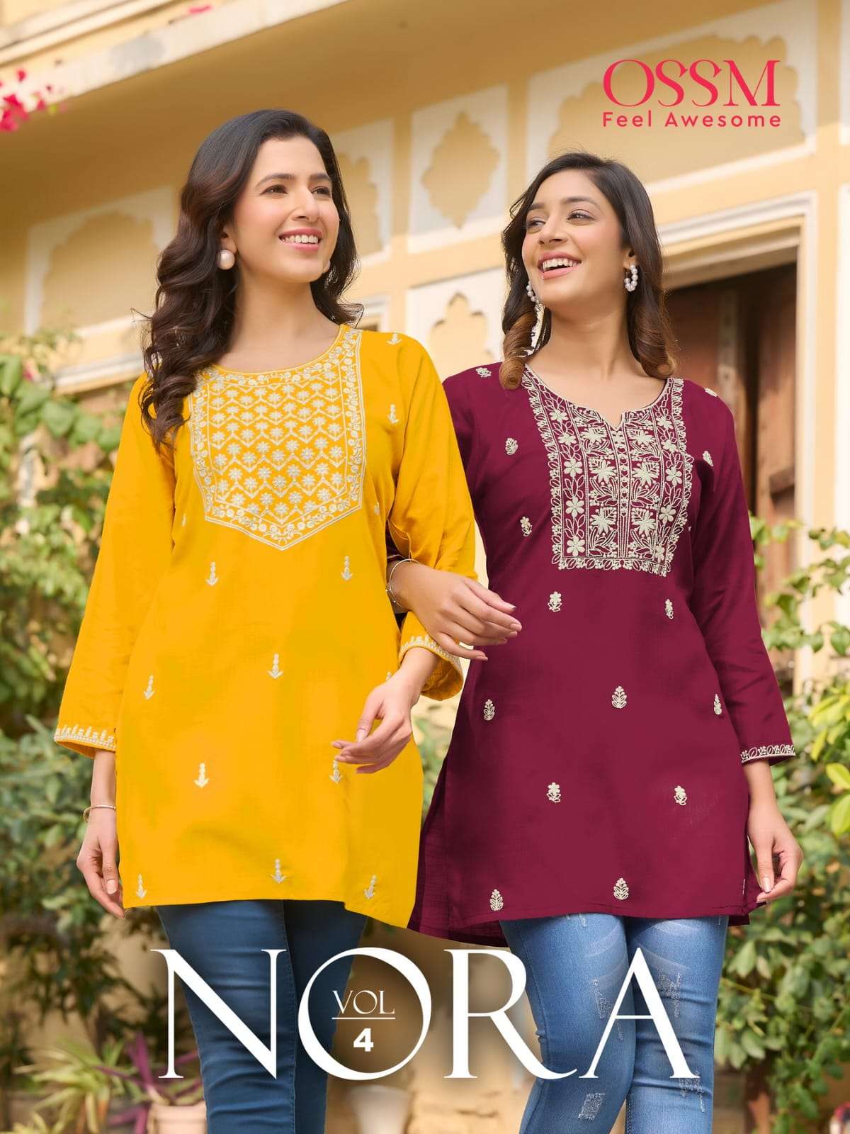 NORA VOL-4 BY OSSM 401 TO 406 SERIES RAYON COTTON EMBROIDERY WORK TOPS