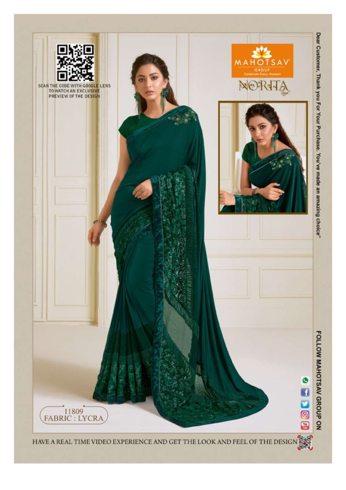 NORITA LYCRA 11809 TO 41315 SERIES BY MAHOTSAV IMPORTED FABRIC HEAVY WORK FESTIVE SAREES