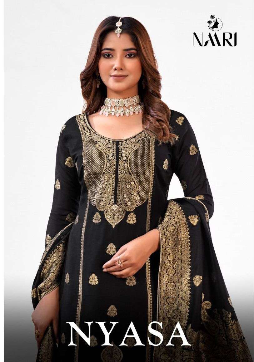 NYASA BY NAARI 65001 TO 65004 SERIES PURE MUSLIN DOLA JACQUARD WORK DRESSES