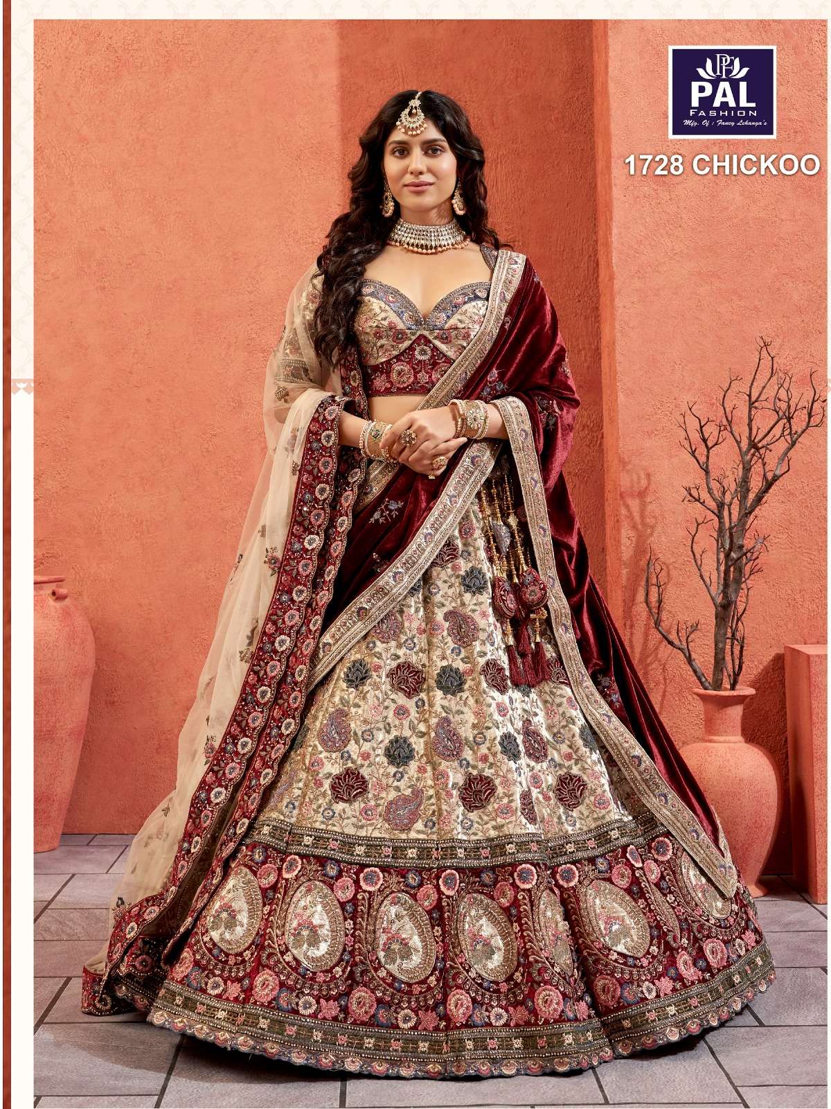 PAL VOL-3 BY AQSAWHOLESALE 1726 & 1728 COLOURS VELVET HEAVY WORK BRIDAL LEHENGAS