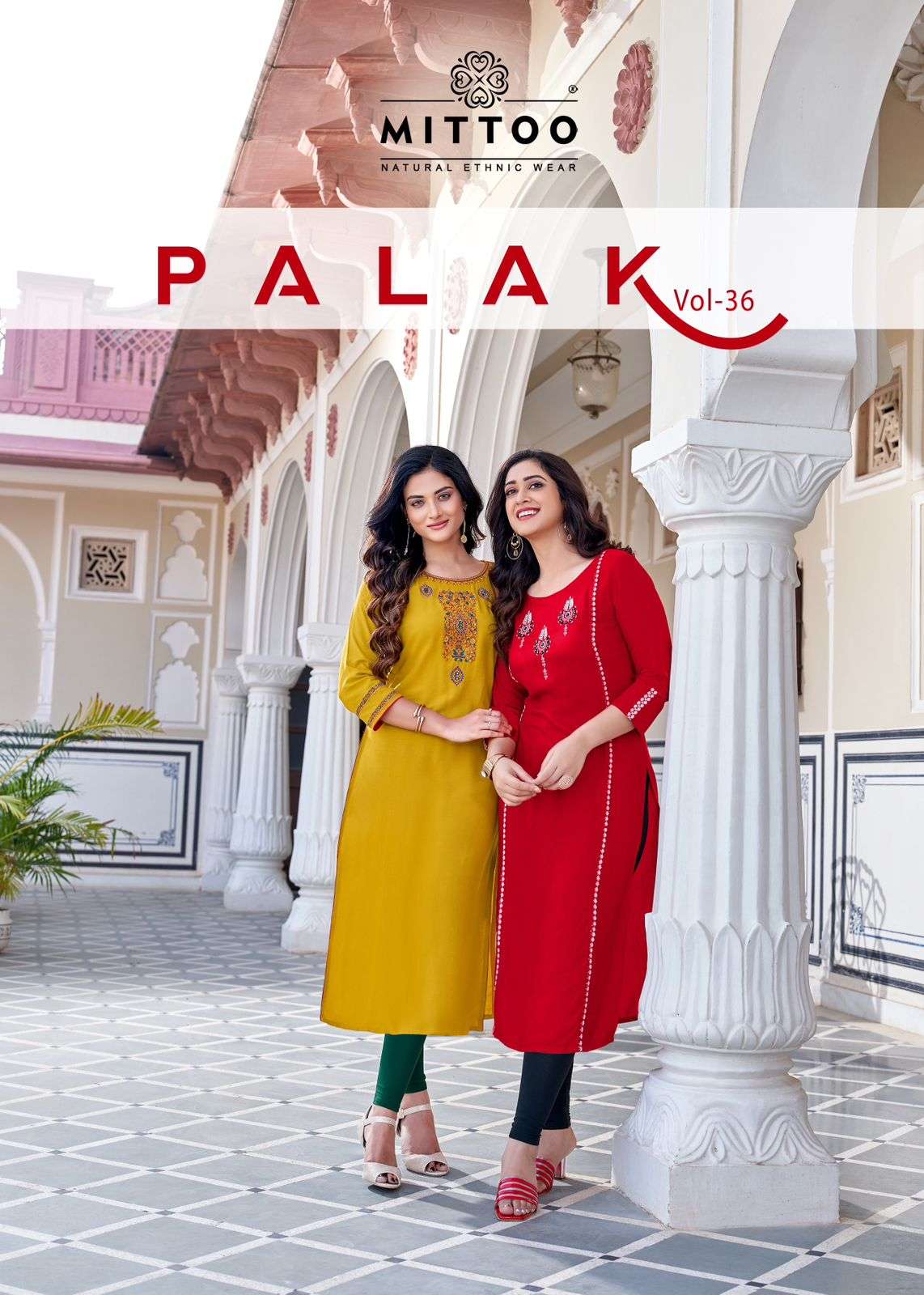 PALAK VOL-36 BY MITTOO 1307 TO 1314 SERIES RAYON PRINT EMBROIDERY WORK KURTIS