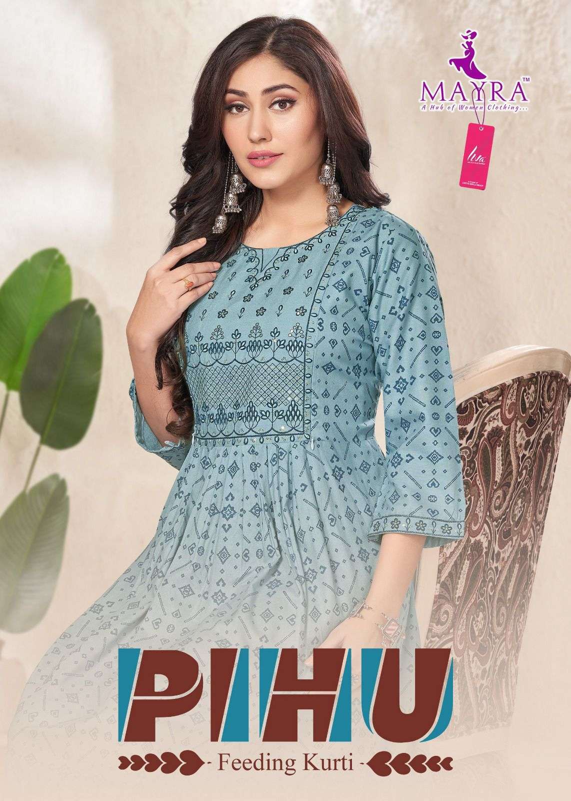 PIHU BY MAYRA 80454 TO 80459 SERIES RAYON PRINT EMBROIDERY WORK KURTIS