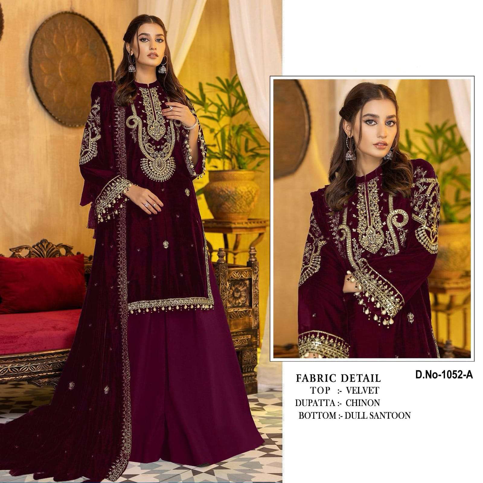 PK-1052 COLOURS BY AQSAWHOLESALE 1052-A TO 1052-D SERIES VELVET WORK WINTER WEAR DRESSES