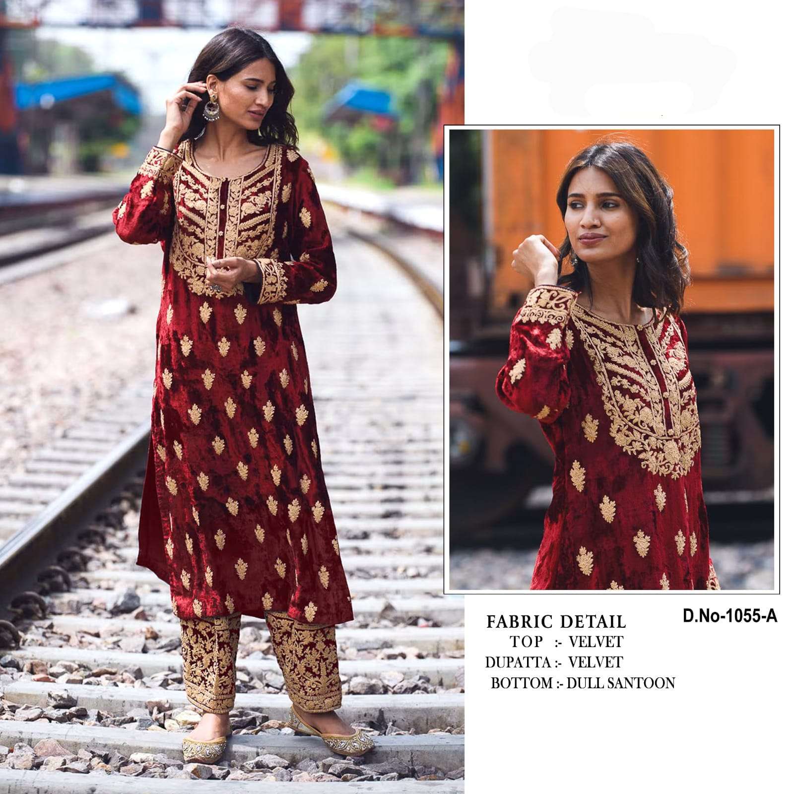 PK-1055 COLOURS BY AQSAWHOLESALE 1055-A TO 1055-D SERIES VELVET WORK PAKISTANI DRESSES