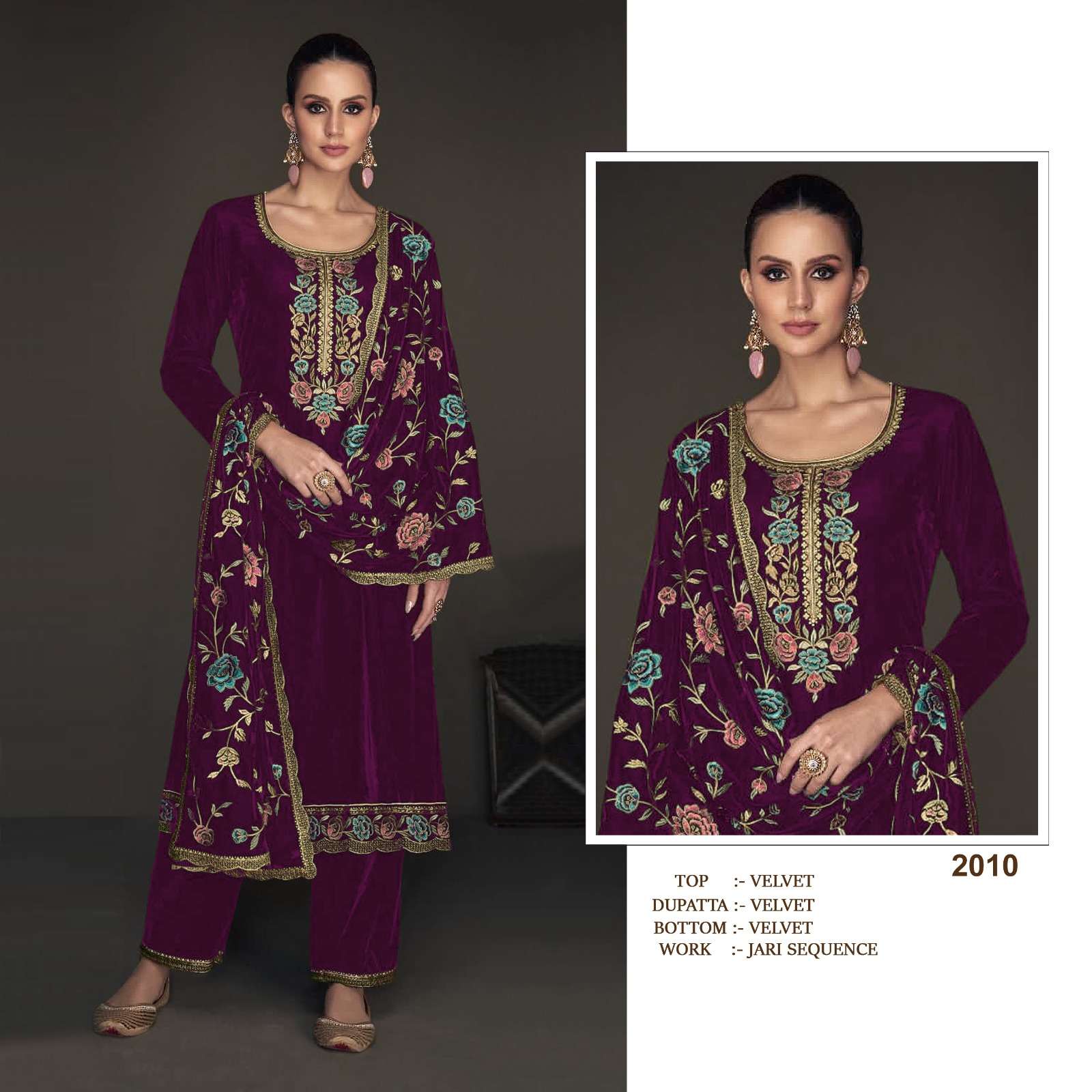 PK-2010 COLOURS BY AQSAWHOLESALE 2010-A TO 2010-F SERIES VELVET HEAVY WORK DRESSES