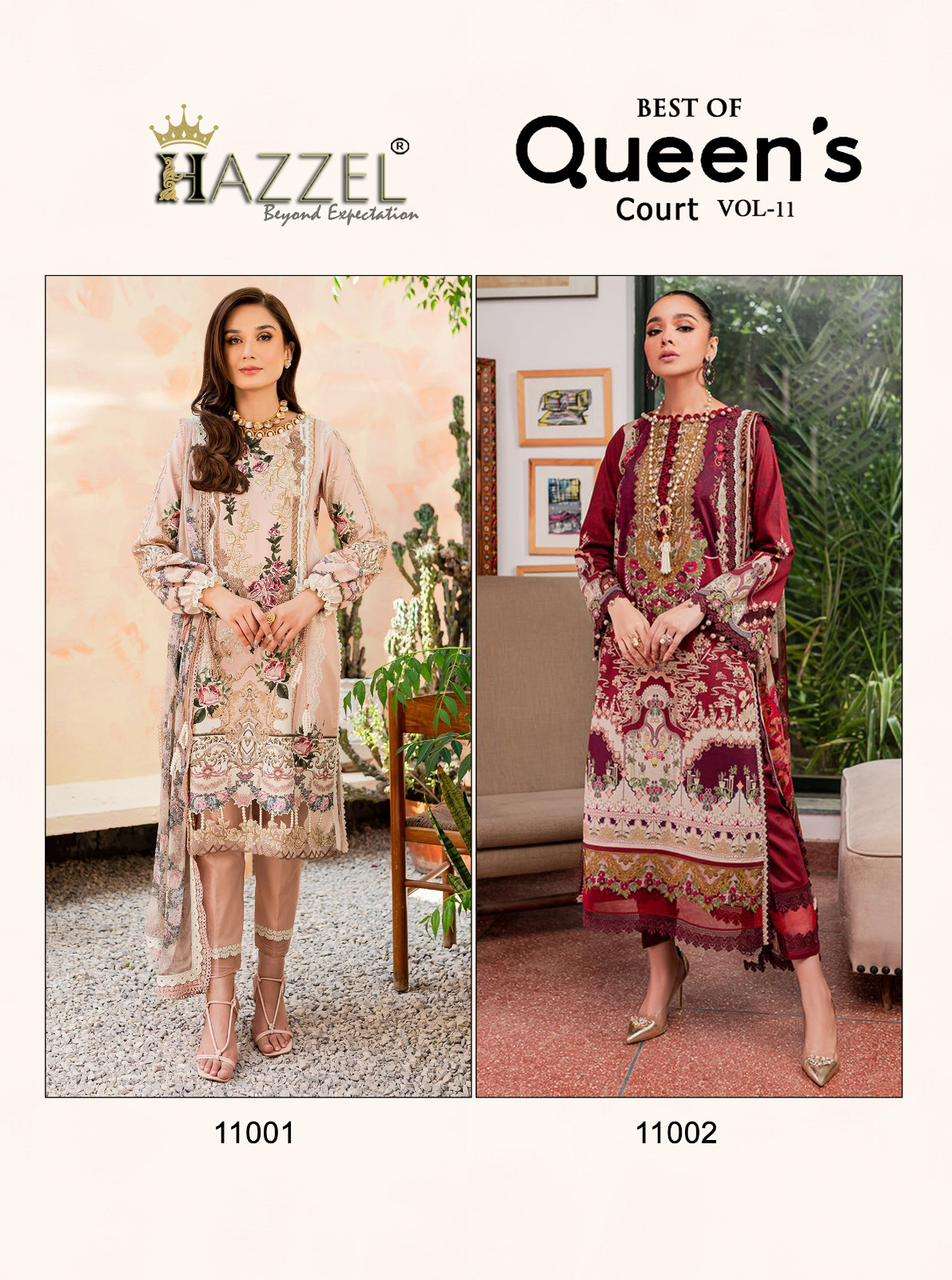 QEENS COURT VOL-11 BY HAZZEL 11001 & 11002 SERIES COTTON PRINT WORK PAKISTANI DRESSES