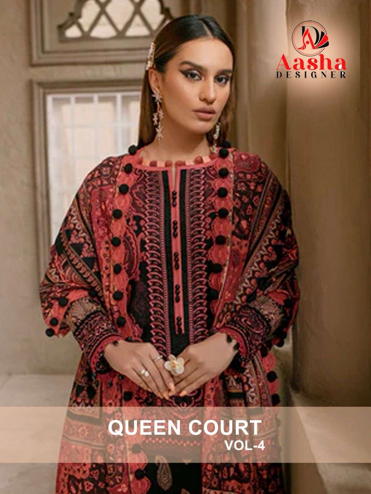 QUEEN COURT VOL-4 BY AASHA DESIGNER 1035 TO 1037 SERIES COTTON PRINT WORK DRESSES