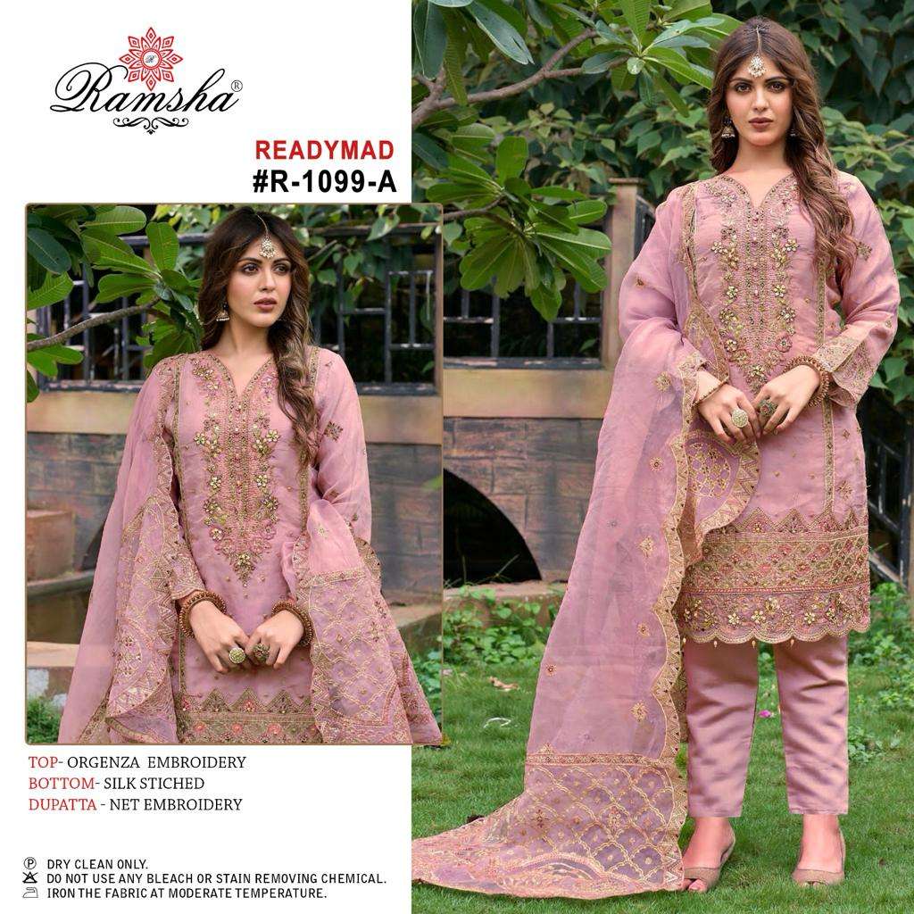 R-1099 COLOURS BY RAMSHA 1099-A TO 1099-D SERIES ORGANZA WORK READYMADE DRESSES