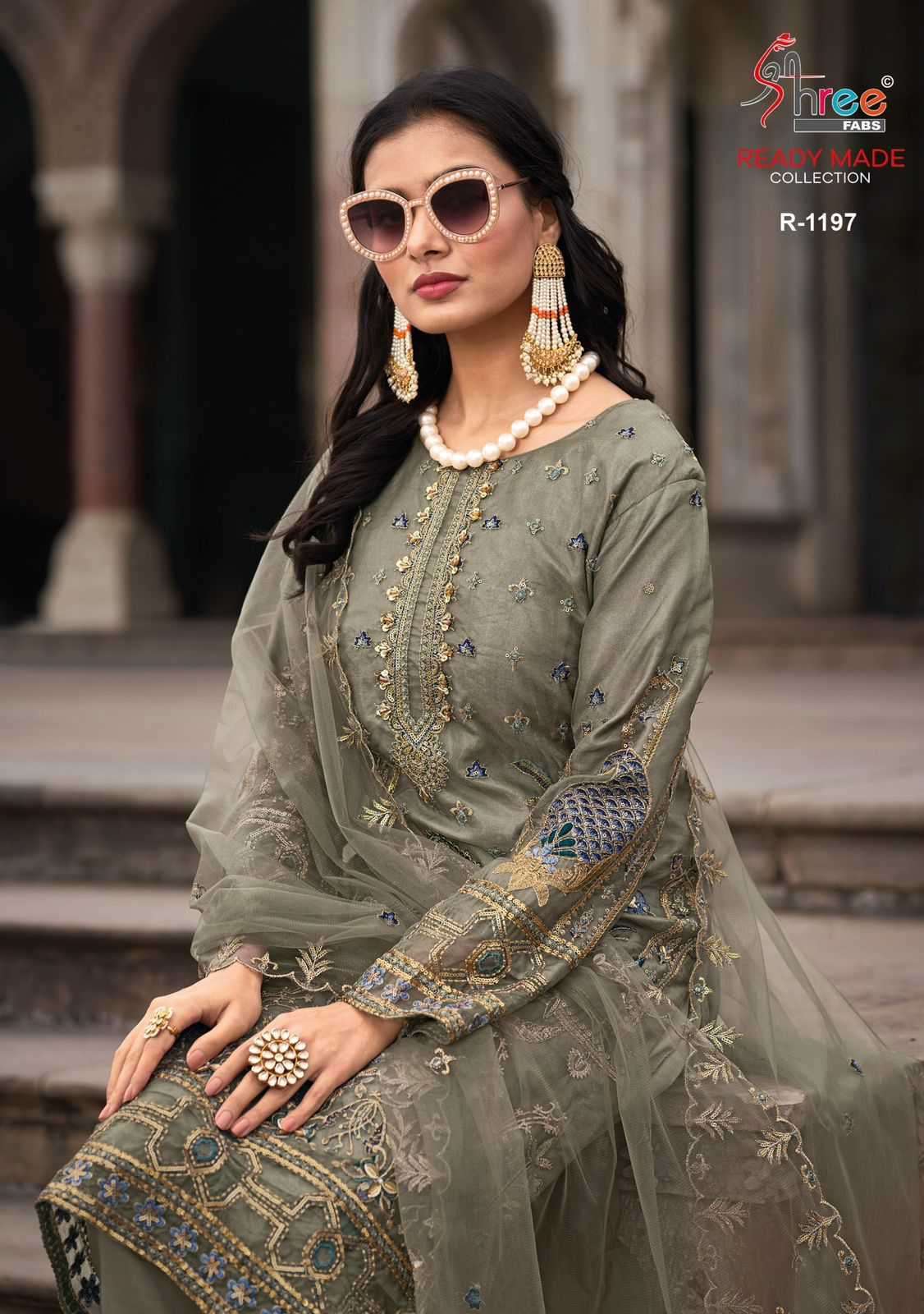 R-1197 COLOURS BY SHREE FABS 1197-A TO 1197-D SERIES ORGANZA WORK READYMADE DRESSES