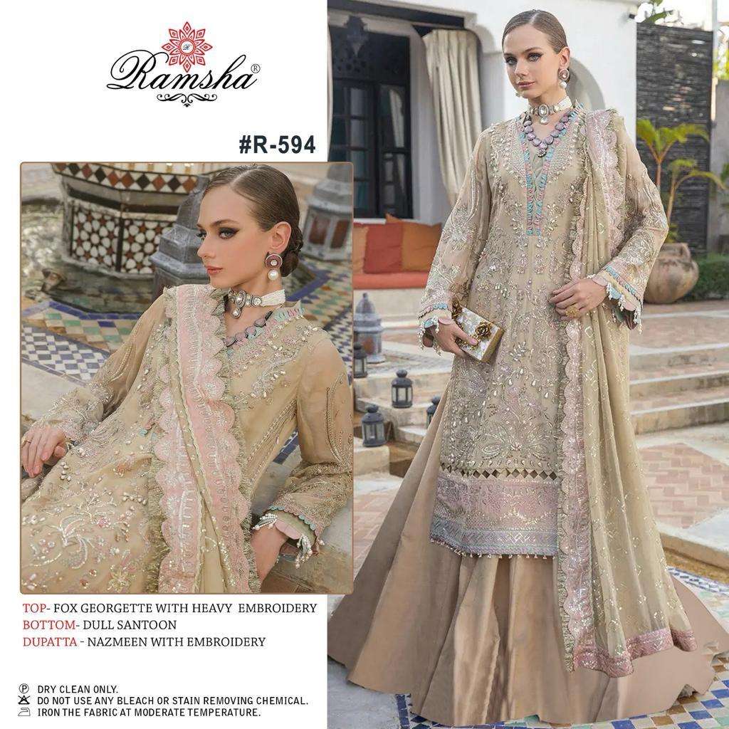 R-594 HIT DESIGN BY RAMSHA GEORGETTE EMBROIDERY WORK PAKISTANI DRESS