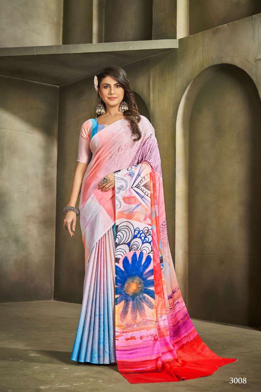 RAINA VOL-1 BY AQSAWHOLESALE 3001 TO 3009 SERIES CREPE PRINT CASUAL WEAR SAREES