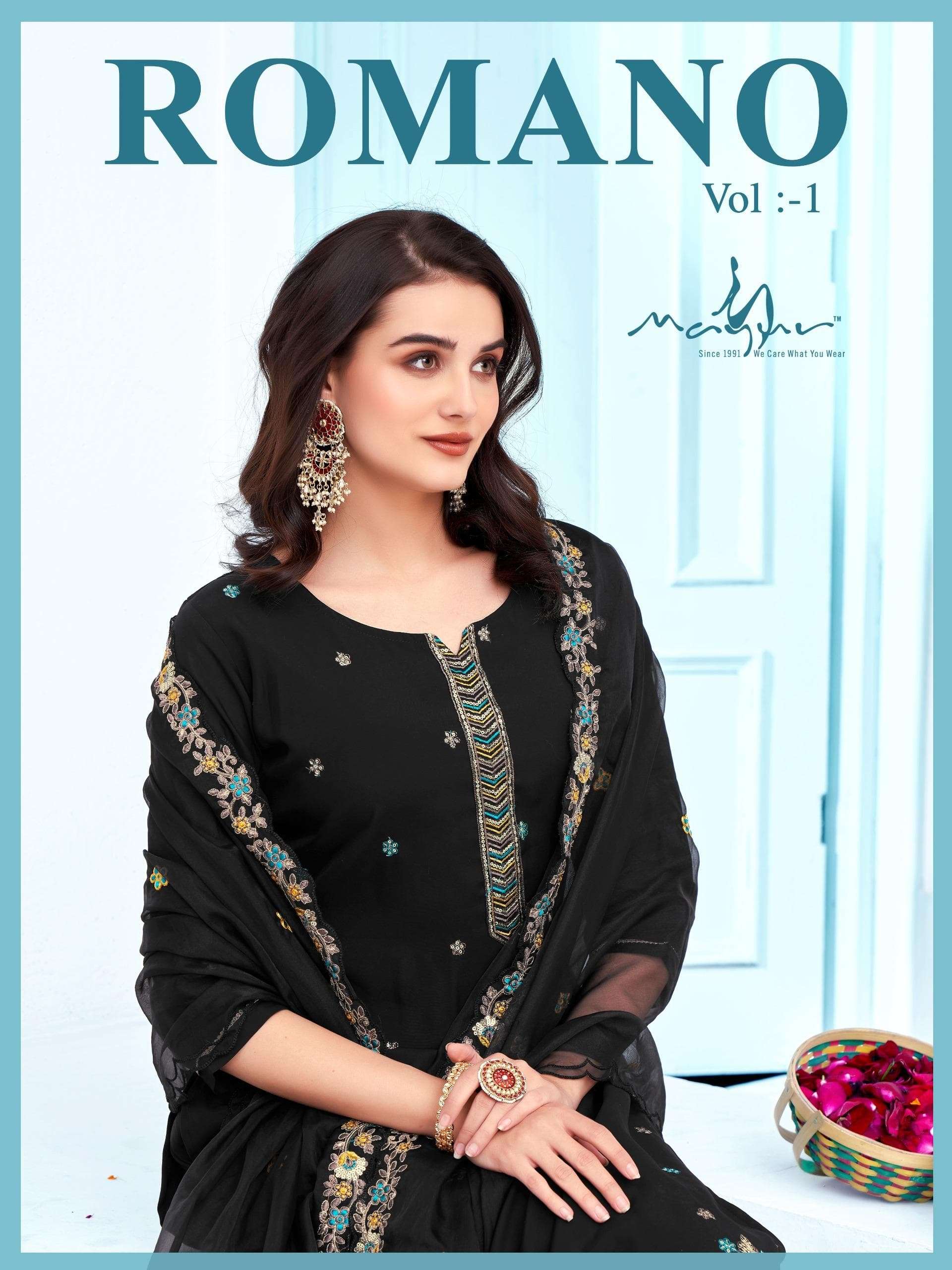 ROMANO BY MAYUR 01 TO 05 SERIES ROMAN SILK EMBROIDERY WORK READYMADE DRESSES