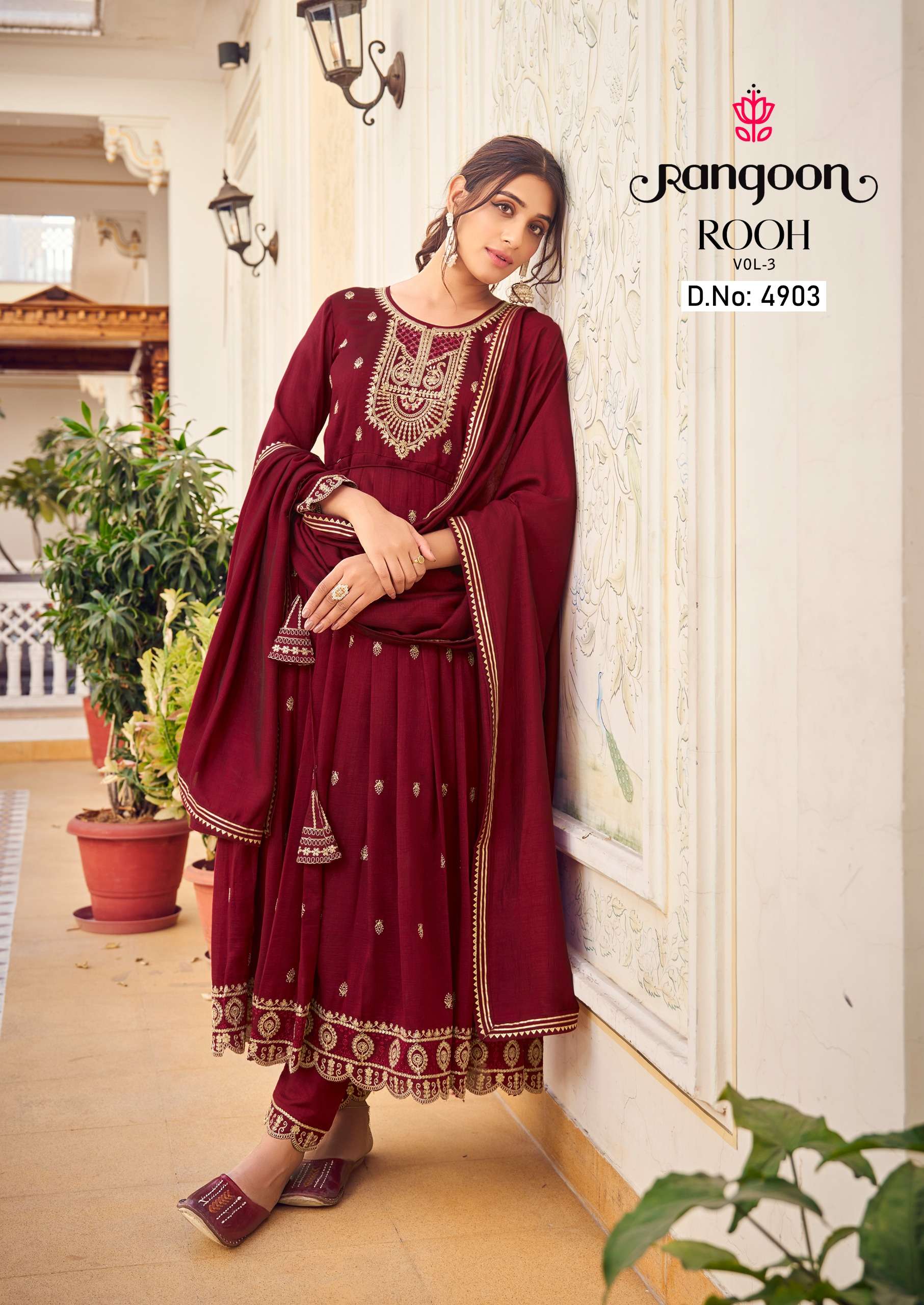 ROOH VOL-3 RANGOON 4901 TO 4906 SERIES SILK FANCY EMBROIDERY WORK READYMADE DRESSES