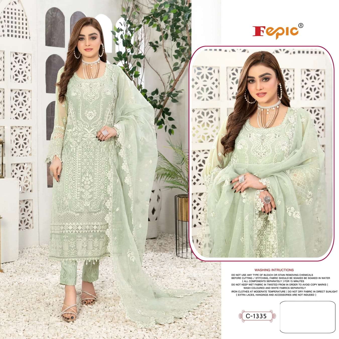 ROSEMEEN 1335 COLOURS BY FEPIC 1335-A TO 1335-C SERIES ORGANZA WORK PAKISTANI DRESSES