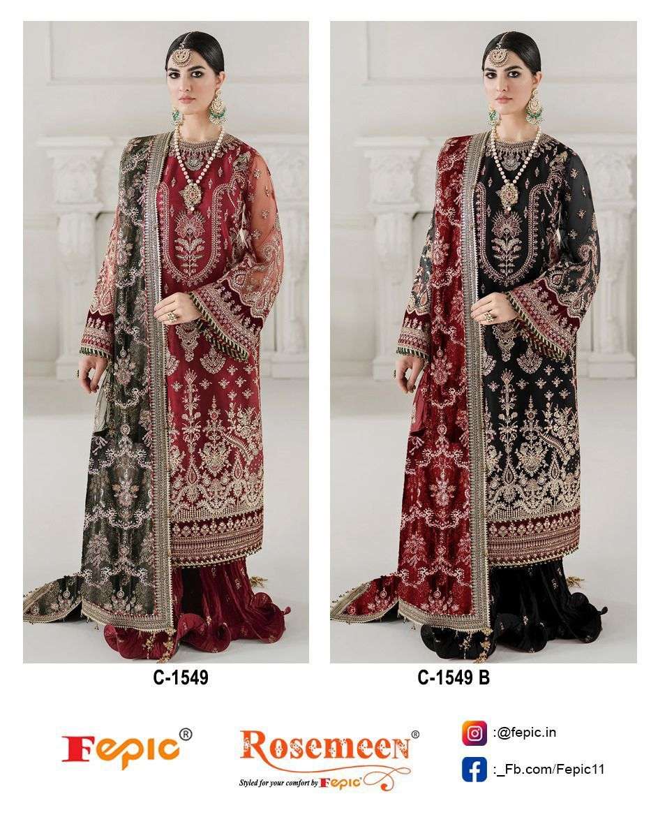 ROSEMEEN 1549 NX BY FEPIC 1549-A & 1549-B SERIES ORGANZA WORK PAKISTANI DRESSES