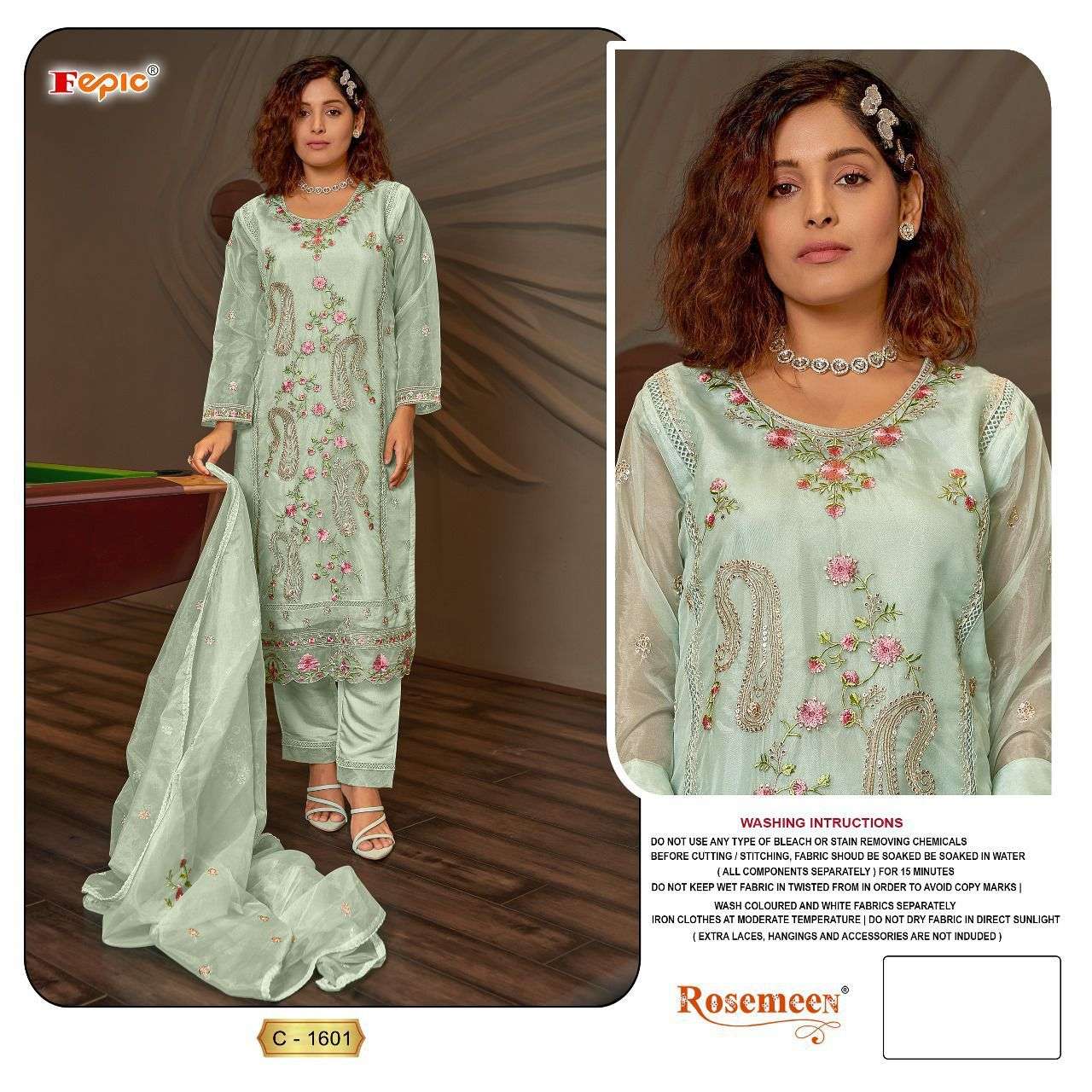 ROSEMEEN 1601-A TO 1601-C SERIES BY FEPIC ORGANZA EMBROIDERY WORK PAKISTANI DRESSES