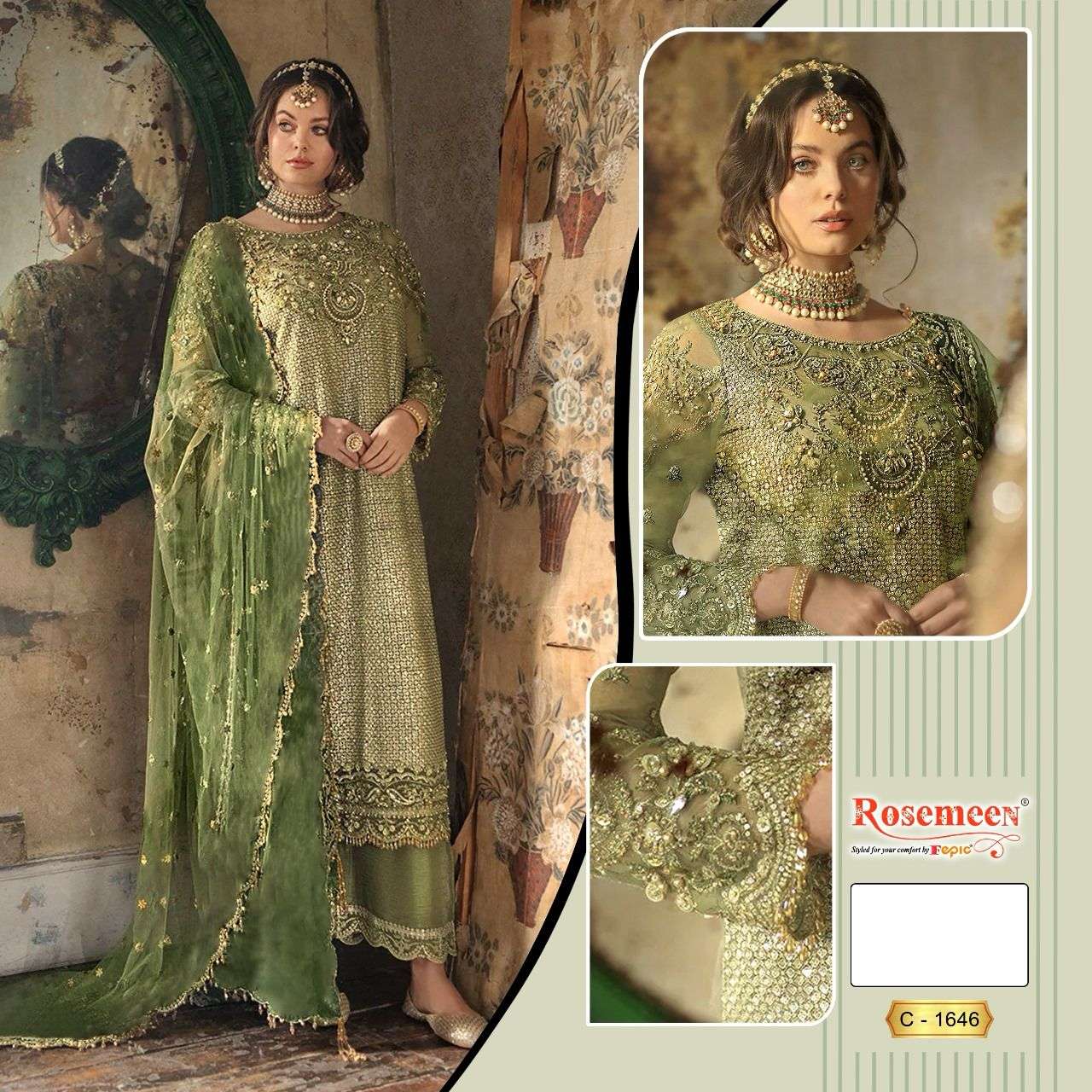 ROSEMEEN 1646 HIT DESIGN BY FEPIC ORGANZA HEAVY WORK PAKISTANI DRESS