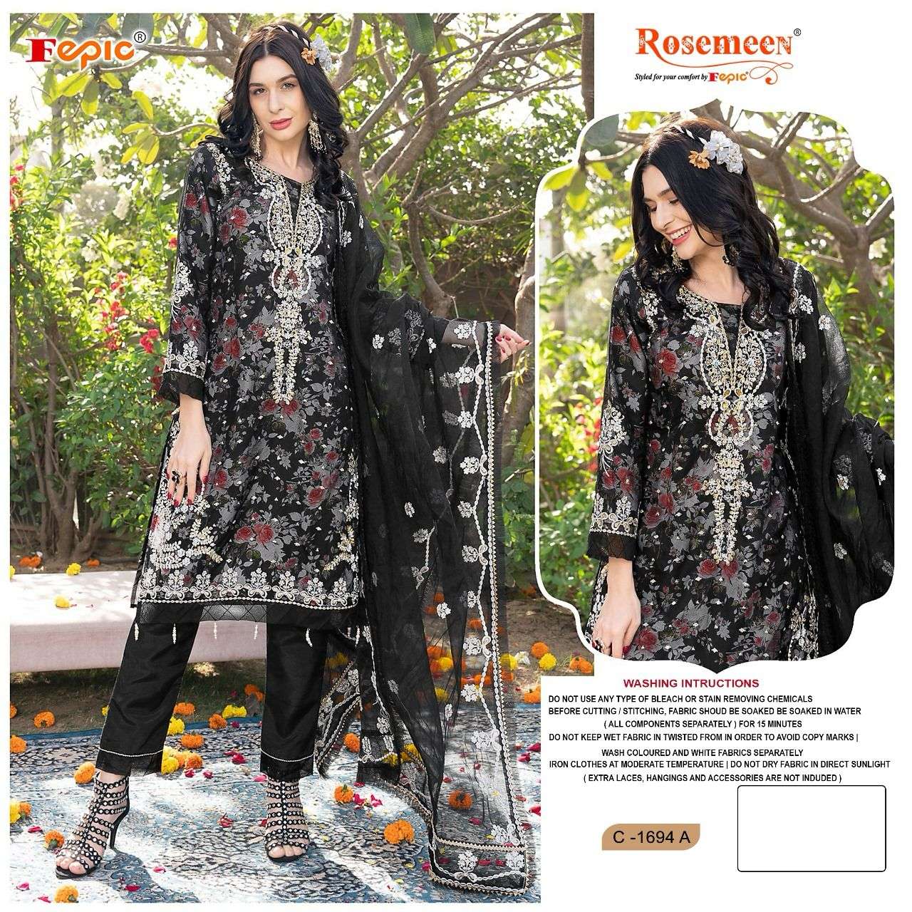 ROSEMEEN 1694 COLOURS BY FEPIC 1694-A TO 1694-D SERIES ORGANZA WORK PAKISTANI DRESSES