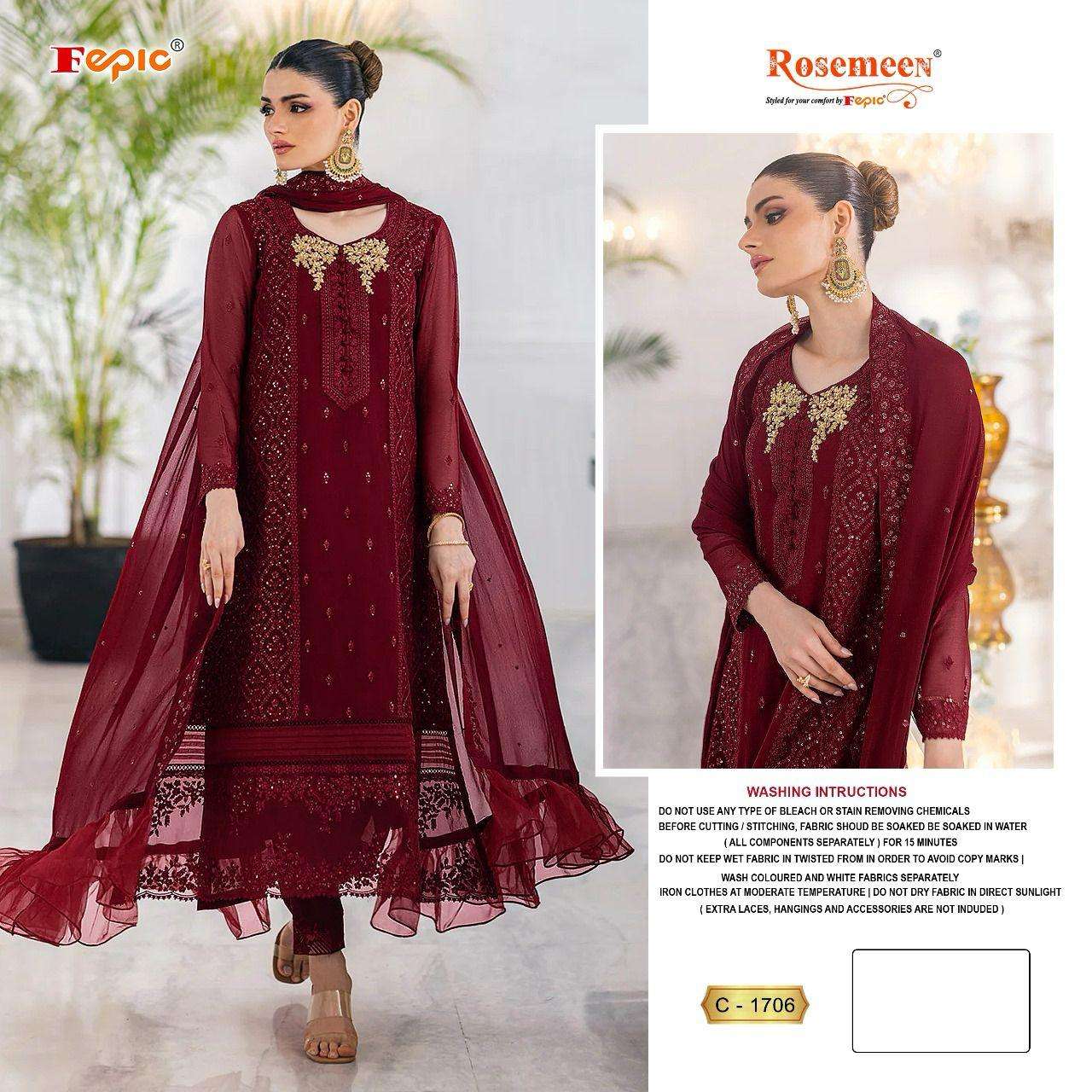 ROSEMEEN 1706-A TO 1706-C SERIES BY FEPIC GEORGETTE EMBROIDERY WORK PAKISTANI DRESSES