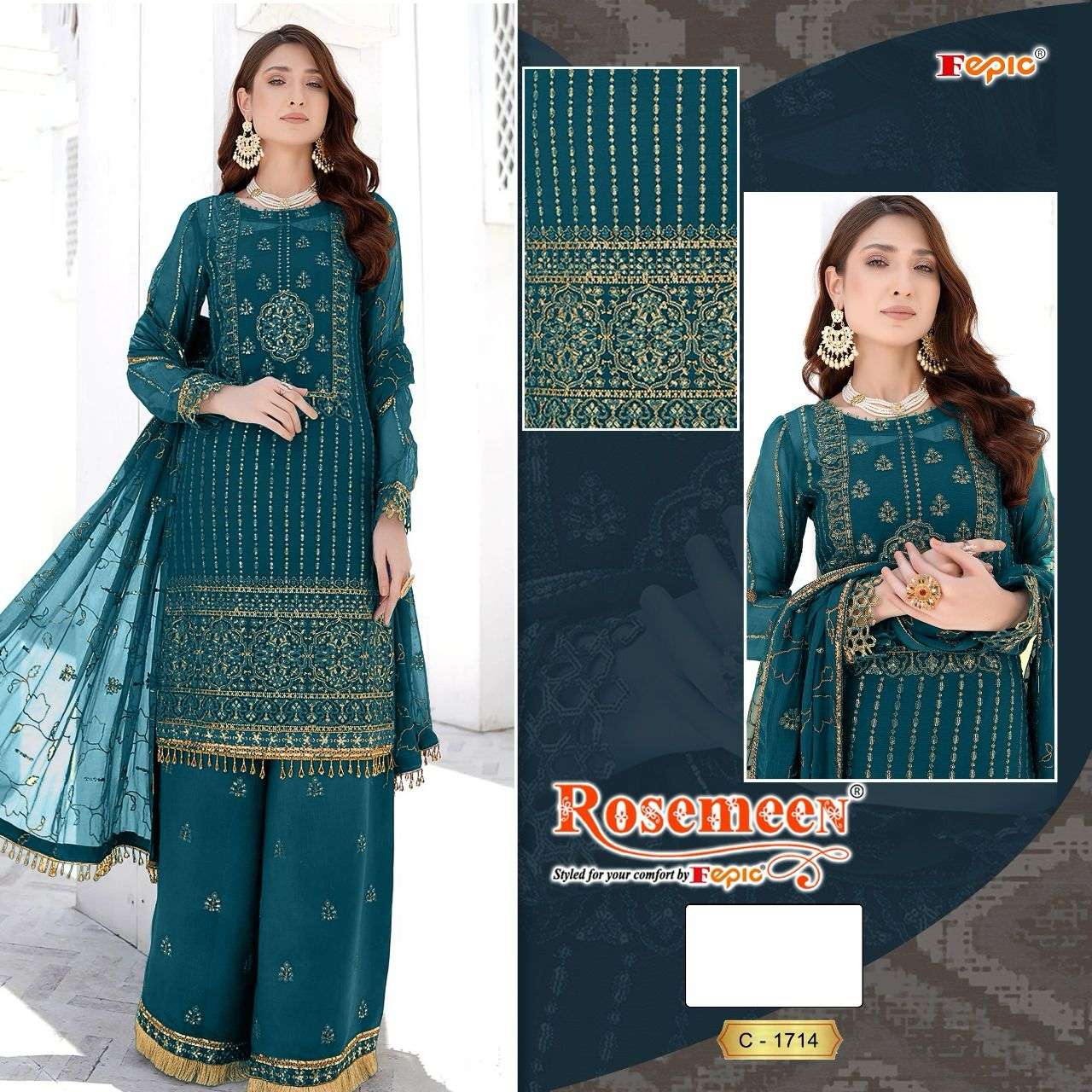 ROSEMEEN 1714 COLOURS BY FEPIC 1714-A TO 1714-C SERIES GEORGETTE WORK PAKISTANI DRESSES