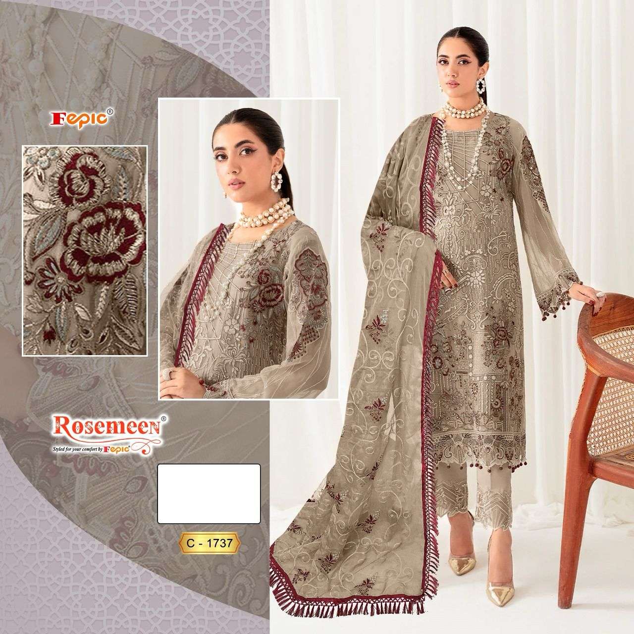 ROSEMEEN 1737 HIT DESIGN BY FEPIC GEORGETTE EMBROIDERY WORK PAKISTANI DRESS