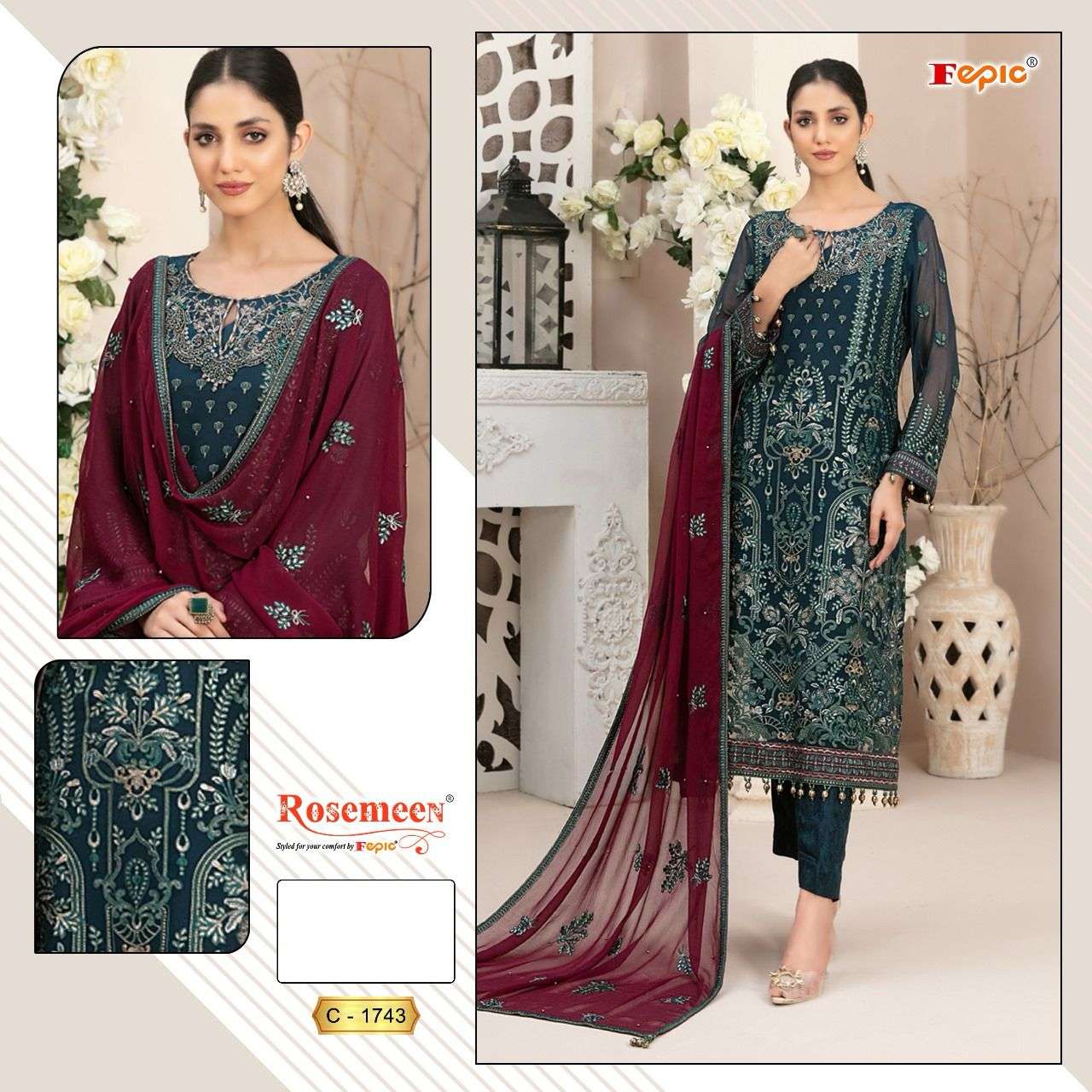 ROSEMEEN 1743 HIT DESIGN BY FEPIC GEORGETTE HEAVY EMBROIDERY WORK PAKISTANI DRESS