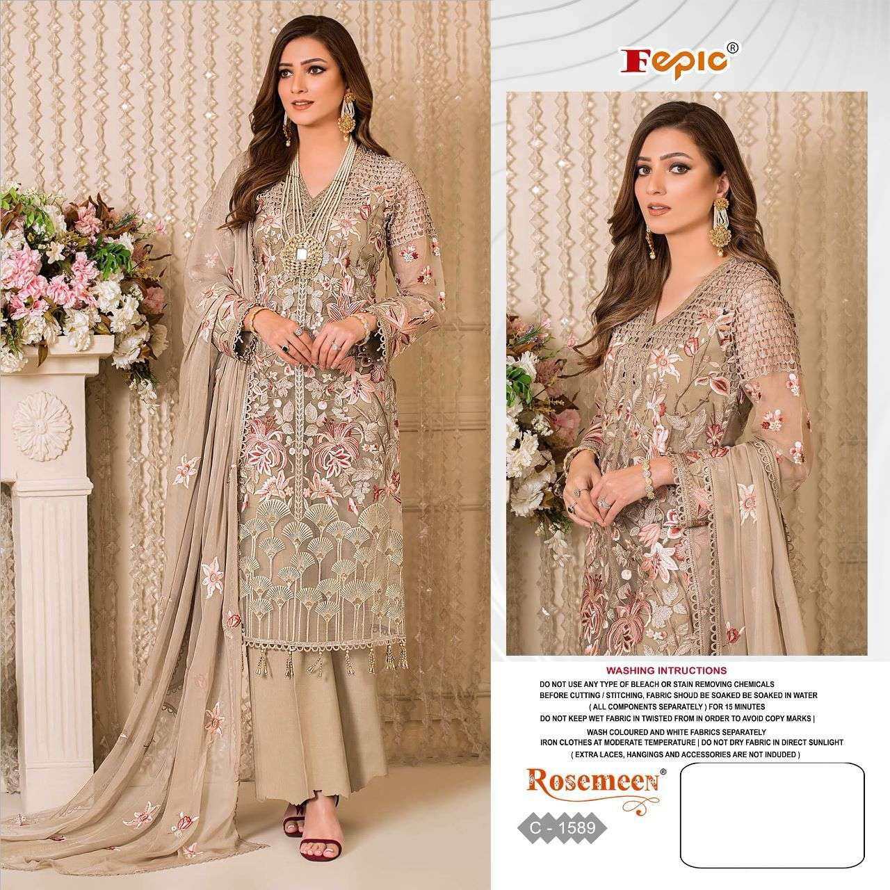 ROSEMEEN C-1589 HIT DESIGN BY FEPIC ORGANZA EMBROIDERY WORK PAKISTANI DRESS