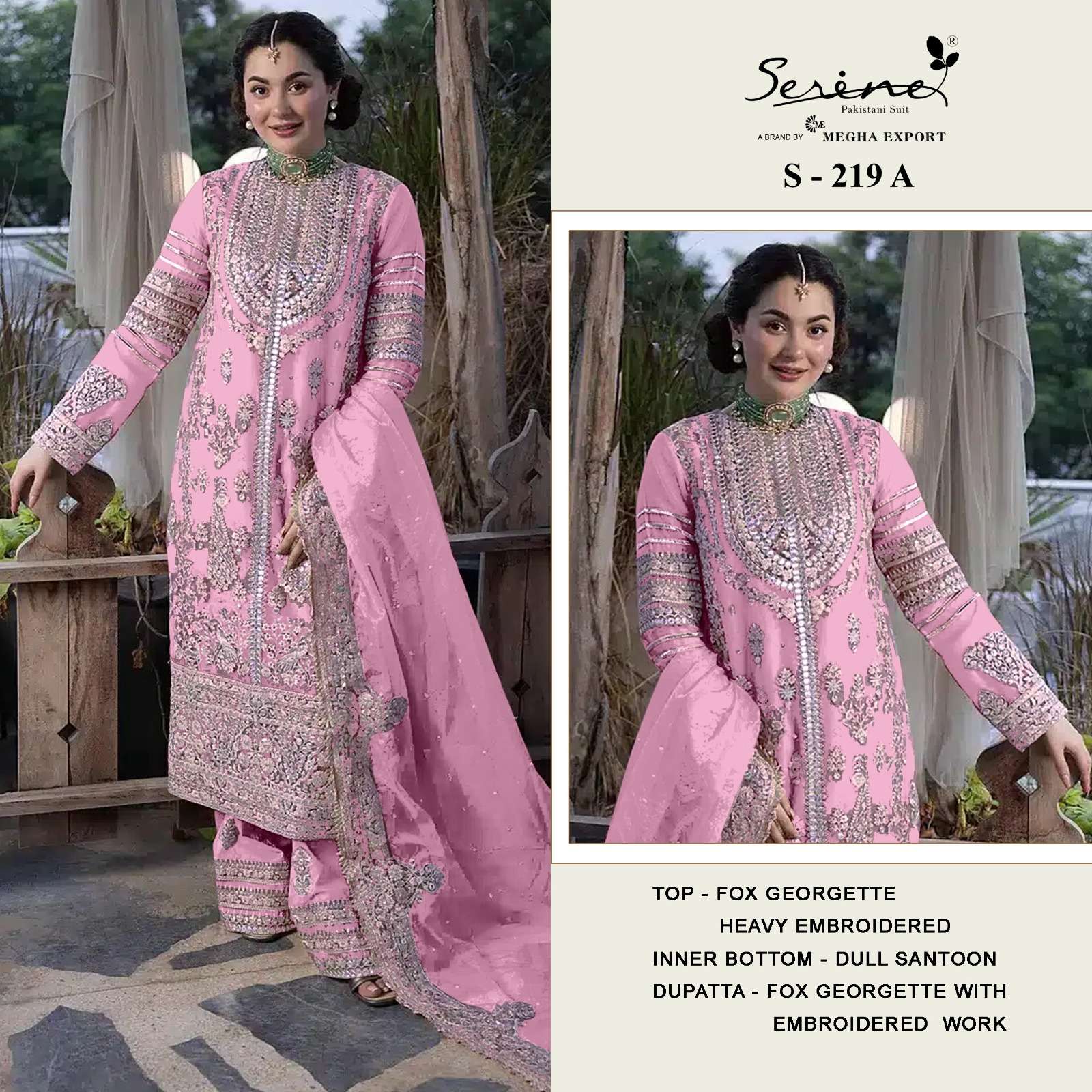 S-219 COLOURS BY SERINE 219-A TO 219-D SERIES FAUX GEORGETTE EMBROIDERY PAKISTANI DRESSES