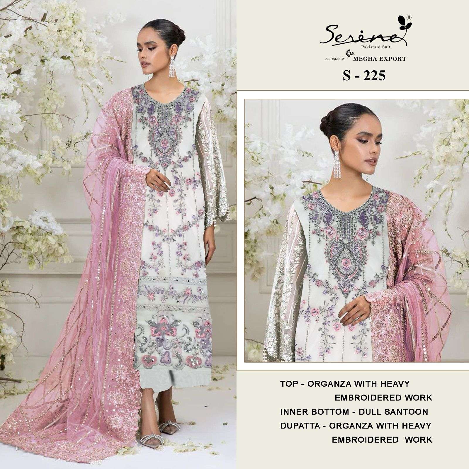 S-225 HIT DESIGN BY SERINE ORGANZA EMBROIDERY WORK PAKISTANI DRESS